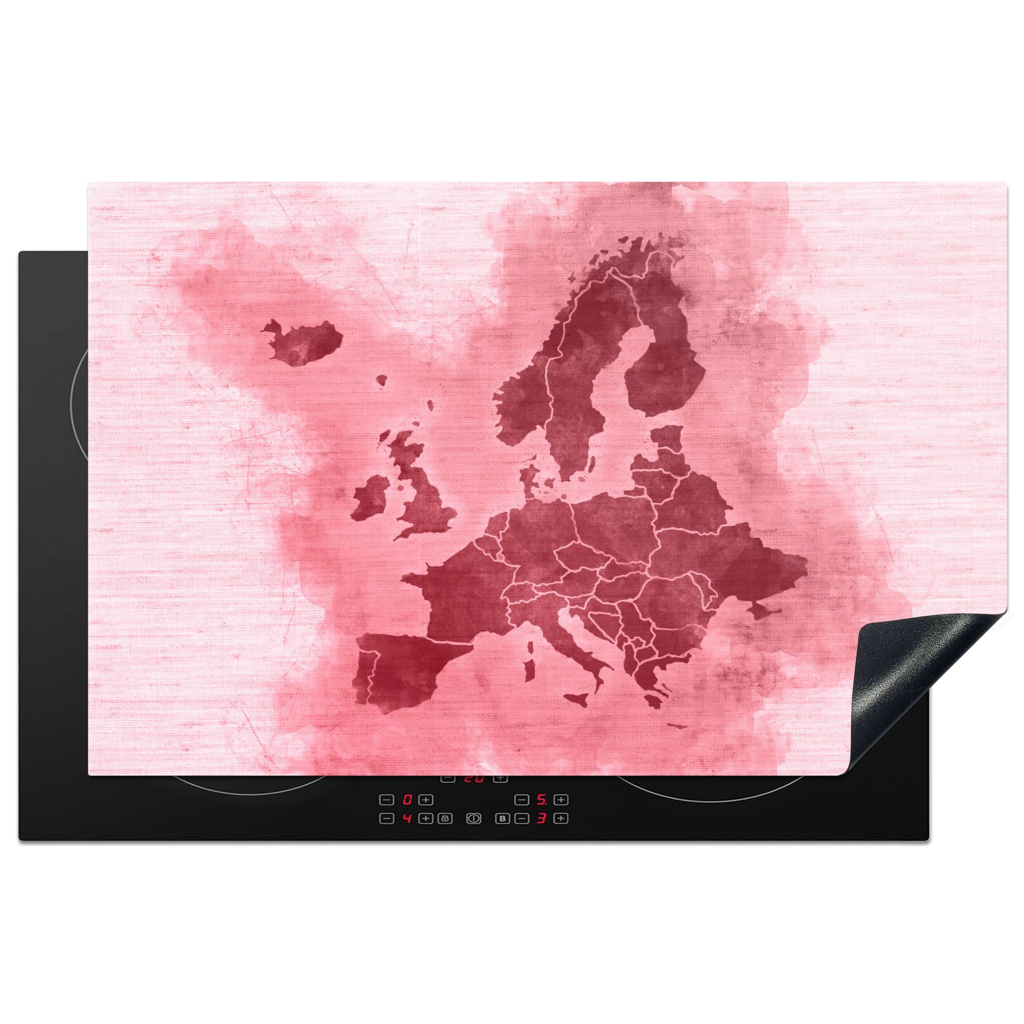 MuchoWow Herdblende-/Abdeckplatte Karte - Europa - Rosa, Vinyl, (1 tlg), 81x52 cm, Induktionskochfeld Schutz für die küche, Ceranfeldabdeckung