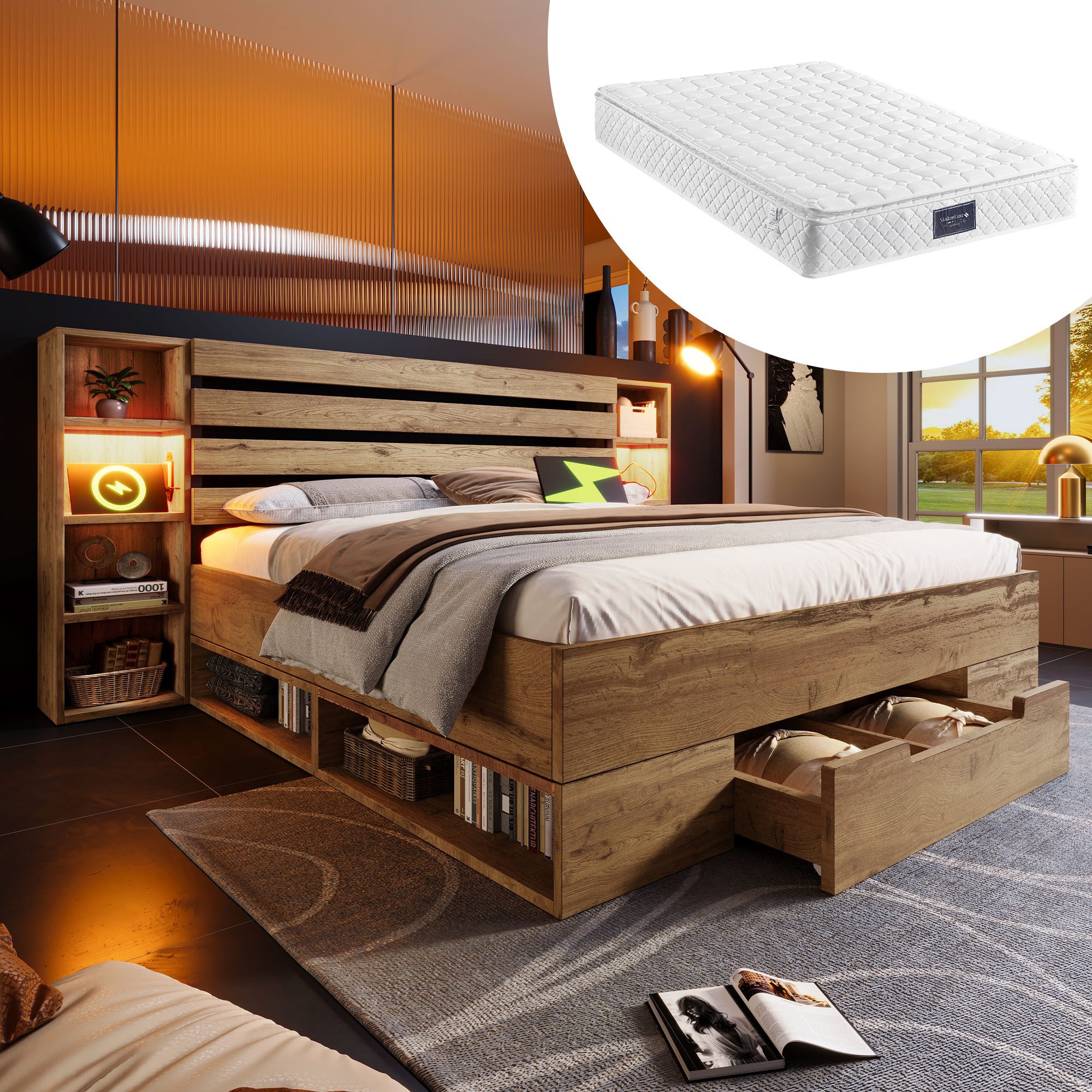 HAUSS SPOLE Massivholzbett 160×200 mit LED-Beleuchtung günstig online kaufen