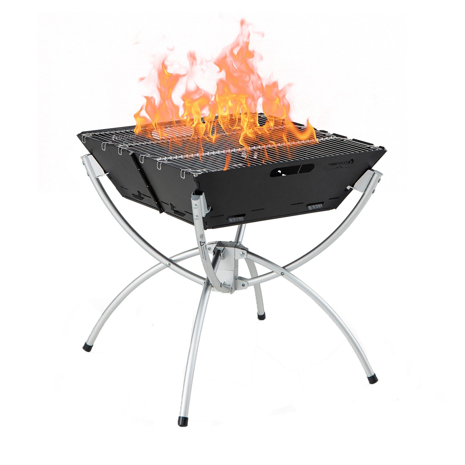 COSTWAY Holzkohlegrill, 3 in 1 Campinggrill, Edelstahl, 45x45x49cm
