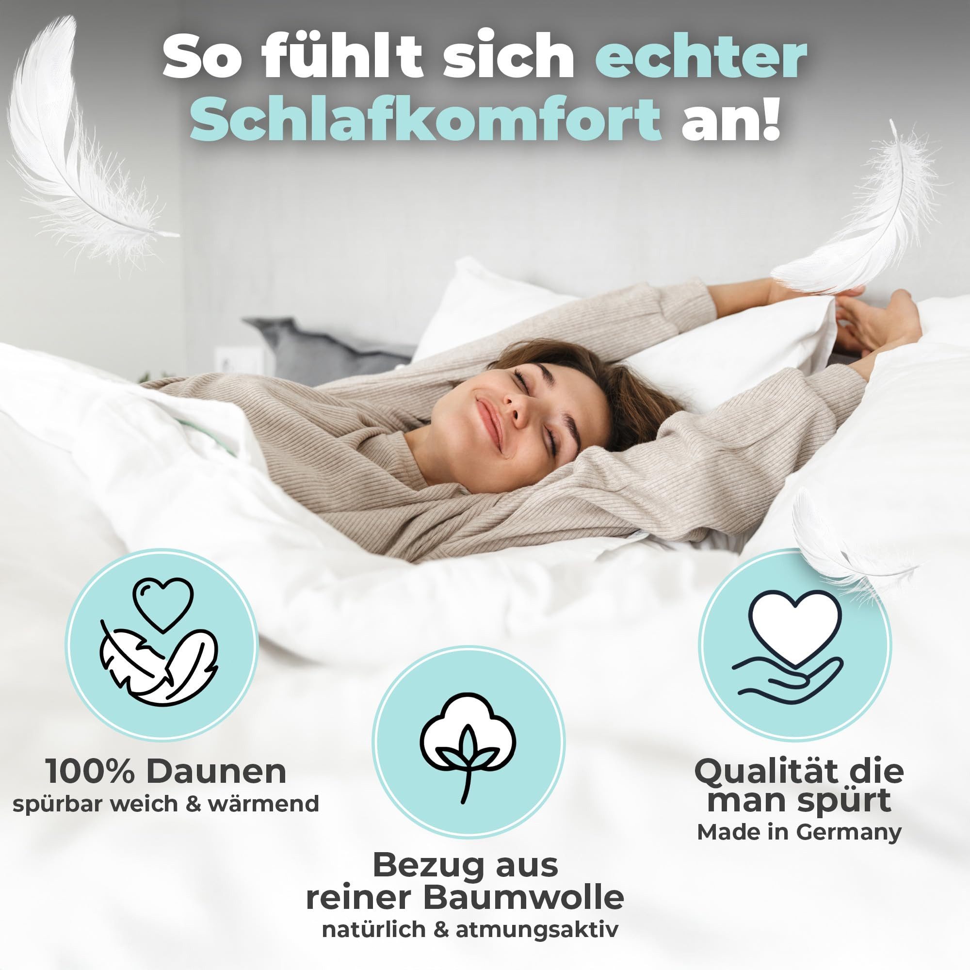 BEFA NATUR Daunenbettdecke Bettdecke 100% Daune - atmungsaktive Daunendecke mit Kassettensteppung, Füllung: 100% Daunen, Leicht, weich & temperaturausgleichend für erholsamen Schlafkomfort