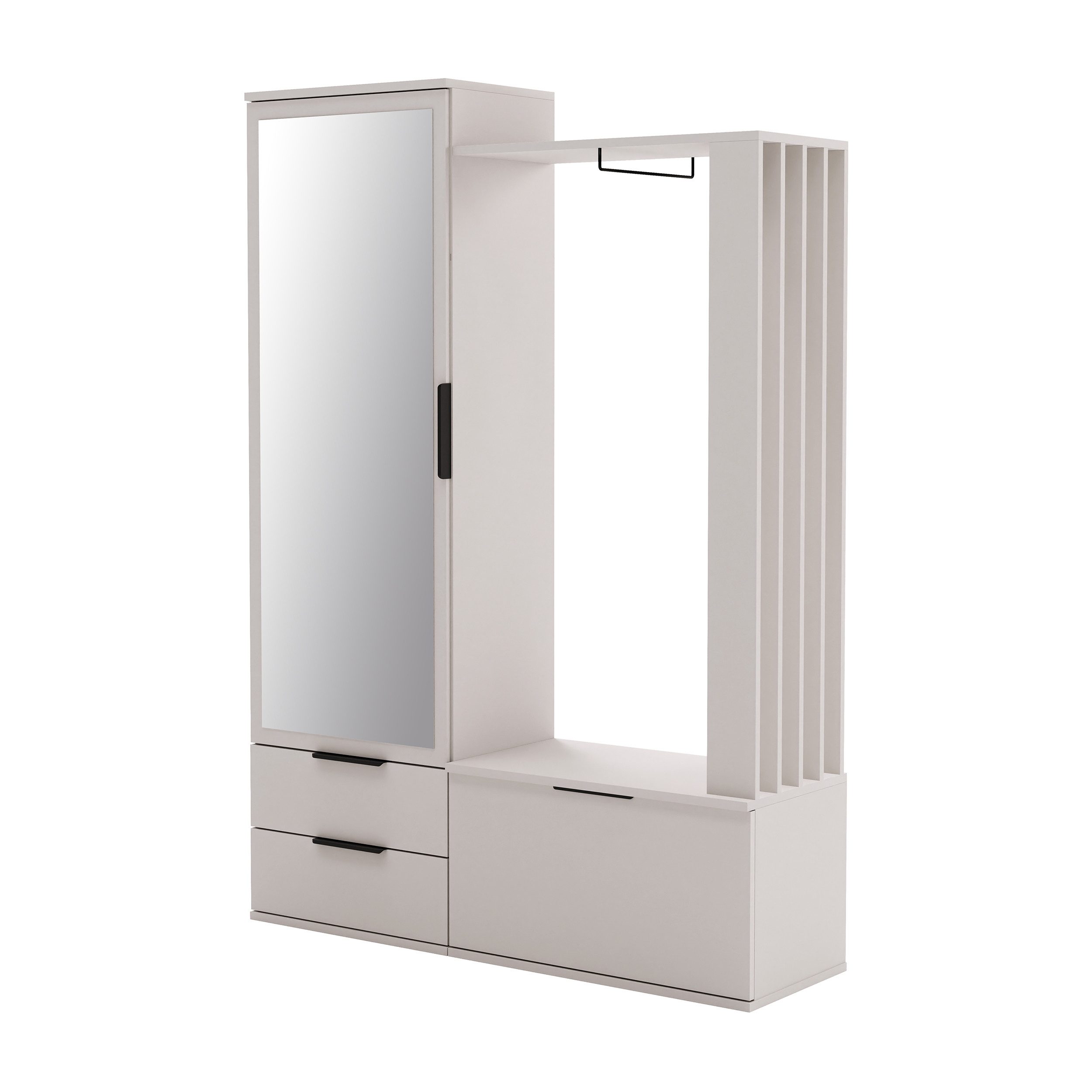 Beautysofa Garderobenschrank LORENZO – modern, mit Spiegel (2 Schubladen & Schuhfach, Sandbeige)