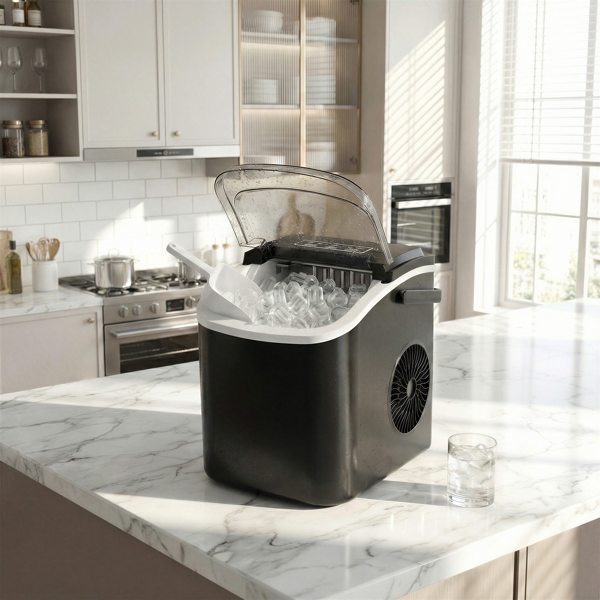 SONGMICS Eiswürfelmaschine mit Selbstreinigung, 9 Eiswürfel in 6 Minuten, 12 kg/24 Stunden, tragbar, Küche, WG, Party, Camping, Zuhause, Büro und Bar