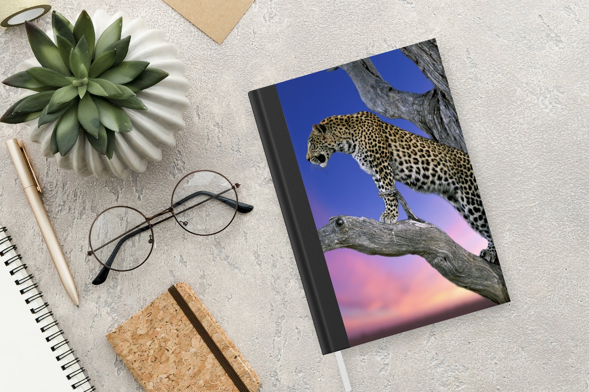 - Notizheft, Seiten, Haushaltsbuch Tagebuch, Notizbuch Baum MuchoWow Journal, A5, Zweig, Merkzettel, - Leopard 98