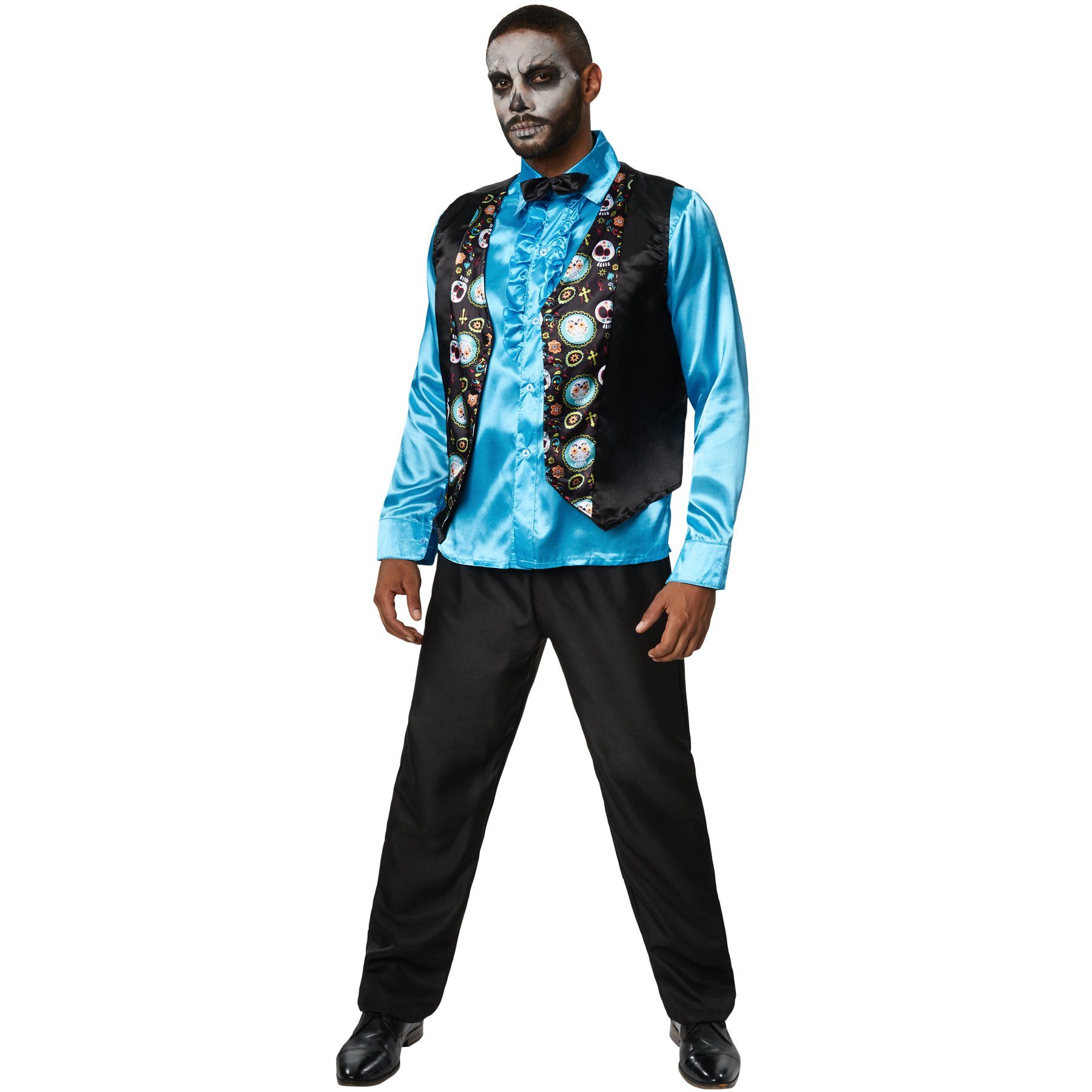 dressforfun Kostüm Edelmann/Kavalier, in schwarz/blau, Gr. S, Lange Hose mit Gummibund, Gruselig-charmante Verkleidung, Glänzendes Rüschenhemd mit Kragen