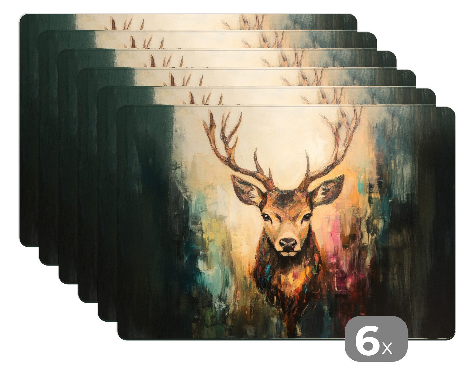 MuchoWow Platzset Hirsch - Gemalt - Geweih - Braun, (6-St), Platzsets, Tisc günstig online kaufen