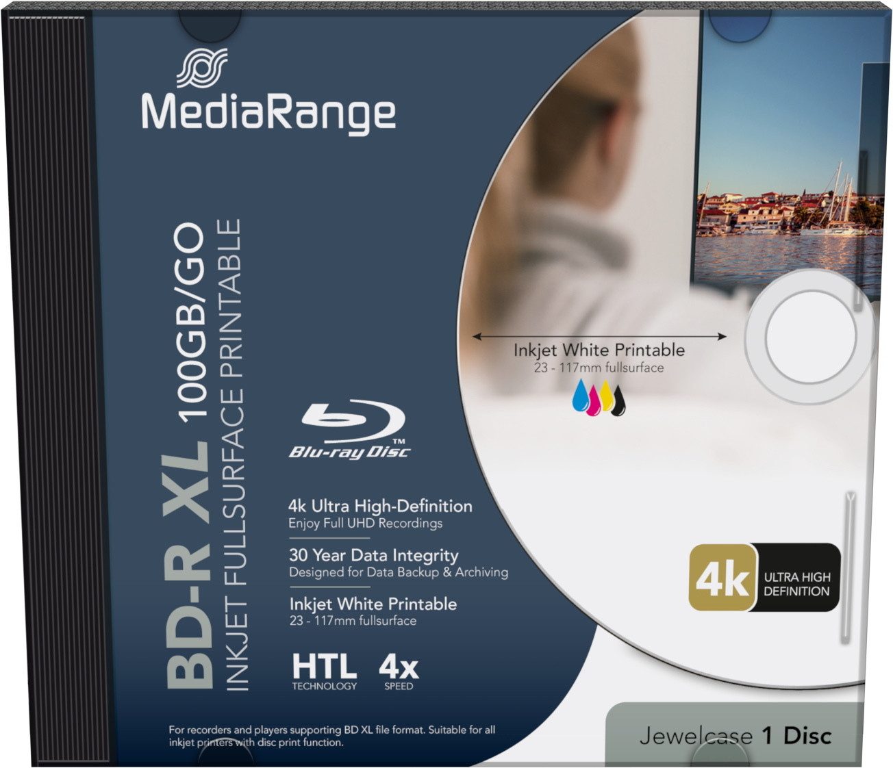 Mediarange Blu-ray-Rohling 1 Rohling Blu-ray BD-R XL full printable 100GB 4x Jewelcase