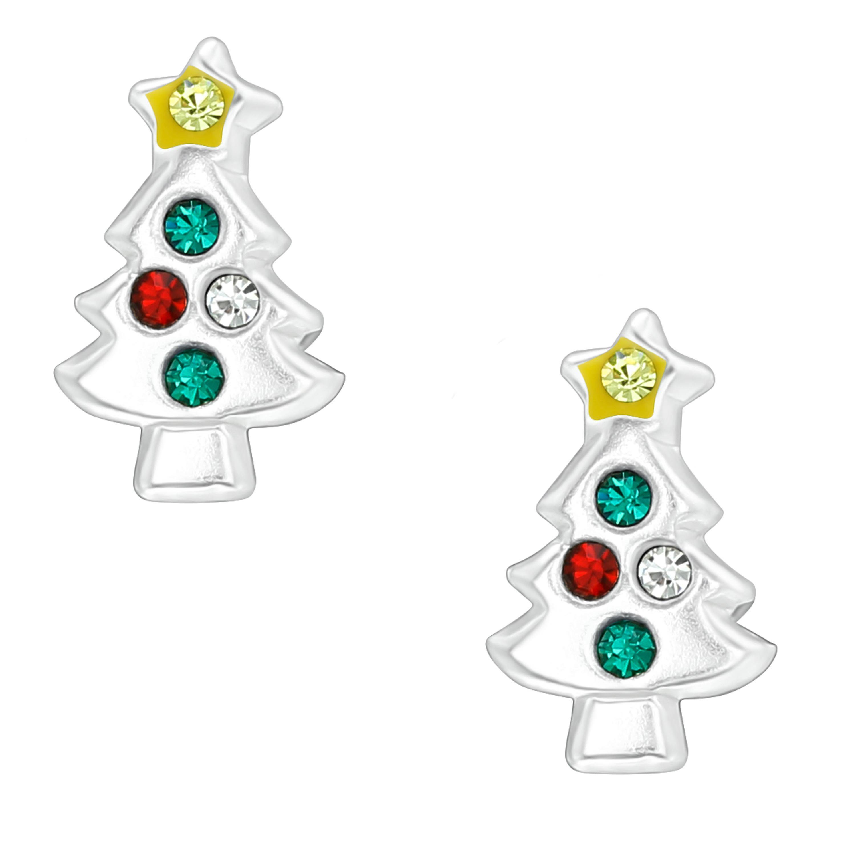 schmuck23 Paar Ohrstecker Kinder Ohrringe Nikolaus Weihnachten 925 Silber Mädchen Ohrstecker, Mädchen Kinderschmuck echte Silberohrringe