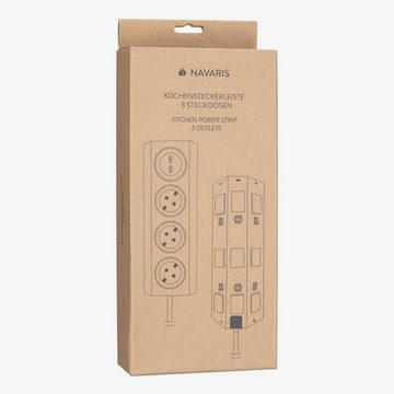 Navaris Steckdosenleiste, Küchensteckdose 3-fach mit USB - Edelstahl Mehrfach-Steckdosenleiste mit 2 USB-Ports - Mehrfachsteckdose Steckerleiste für Küche