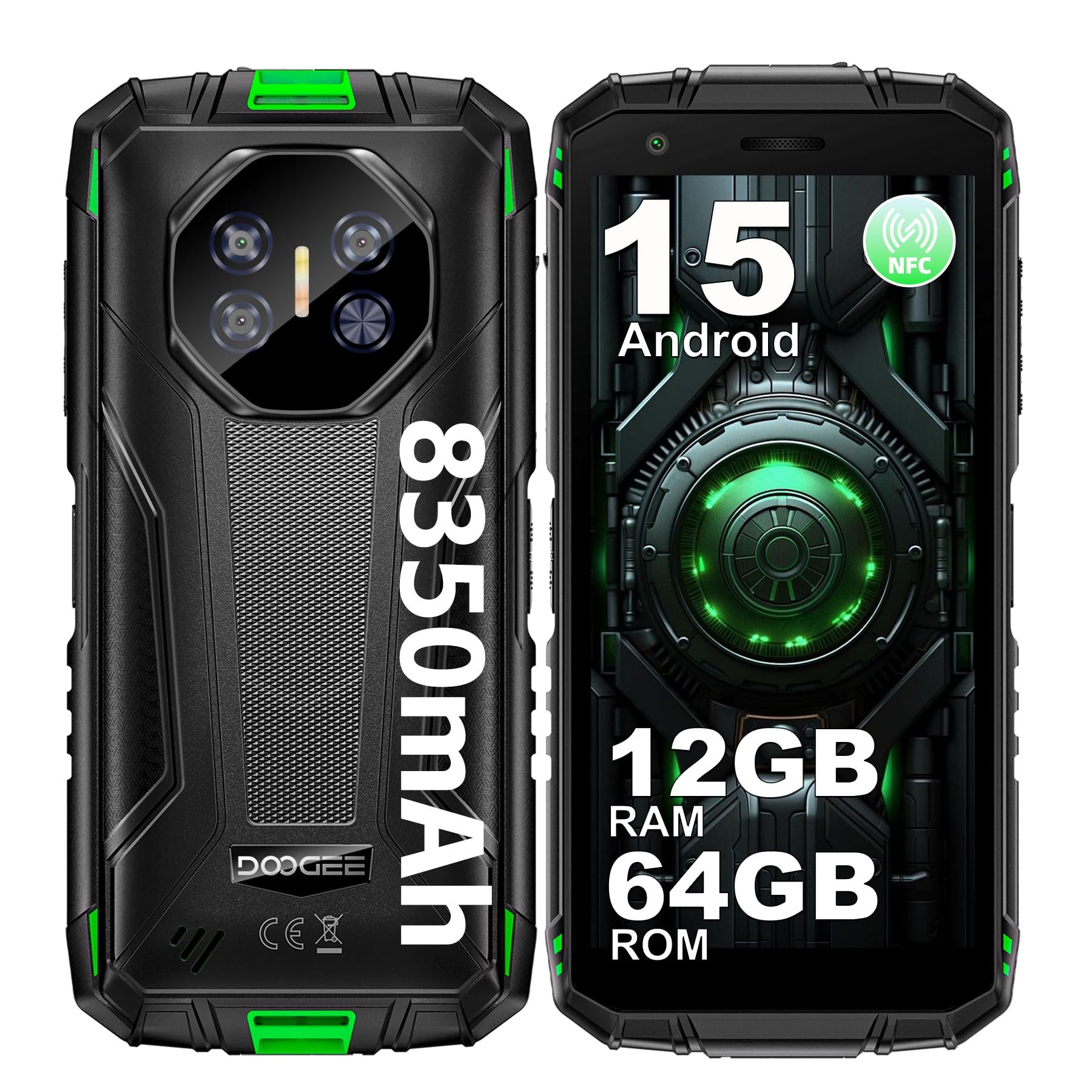 DOOGEE Fire 3 12GB RAM+64GB ROM Android 15 Outdoor Smartphone (13,96 cm/5.5 Zoll, 64 GB Speicherplatz, 13 MP Kamera, 5,5'' Display, IP68/IP69, 13MP Kamera, 8350mAh, NFC, OTG, GPS)