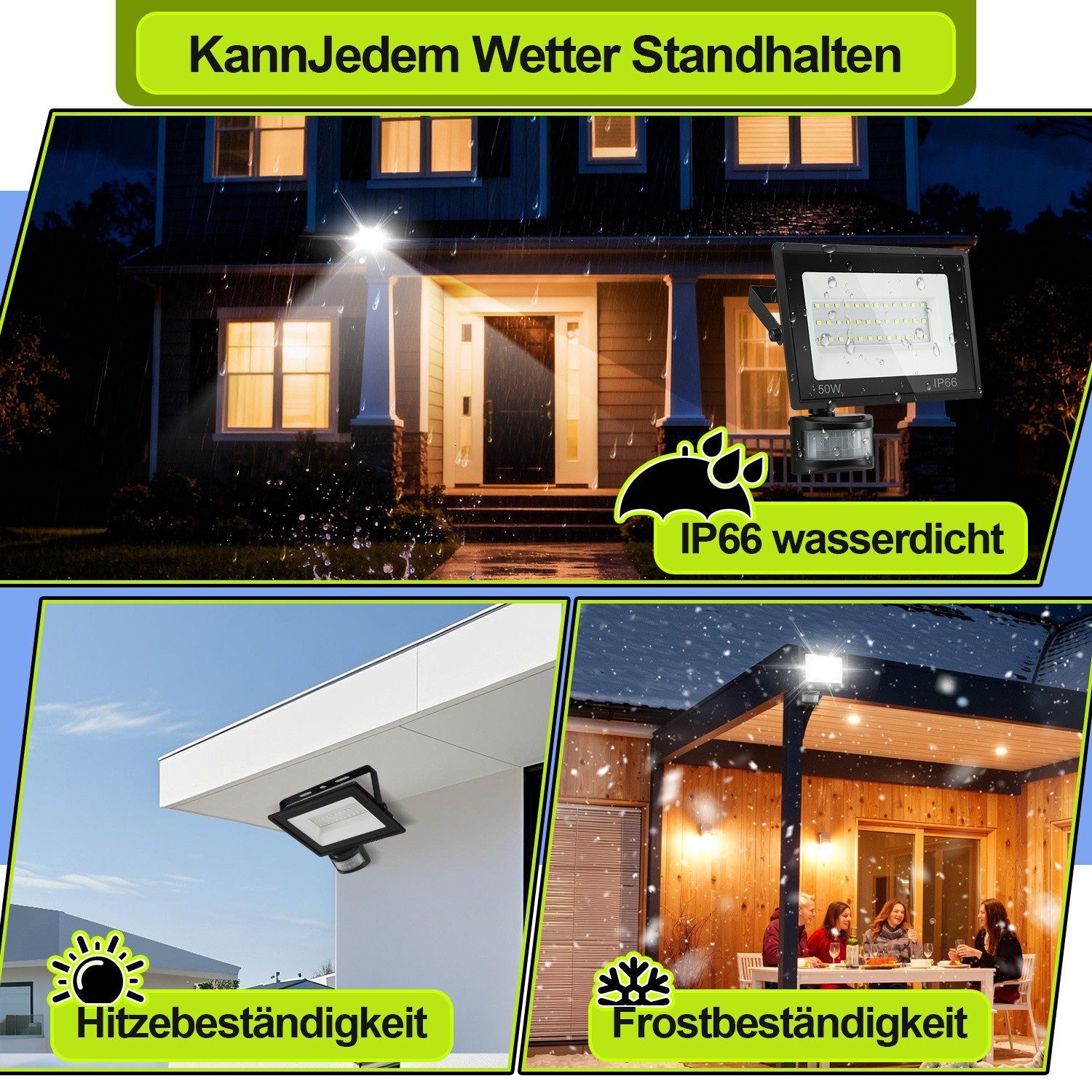 Clanmacy LED Flutlichtstrahler LED Fluter mit Bewegungsmelder 4X 20W Außenleuchte Kaltweiß Spotlight – Bild 3 von 5