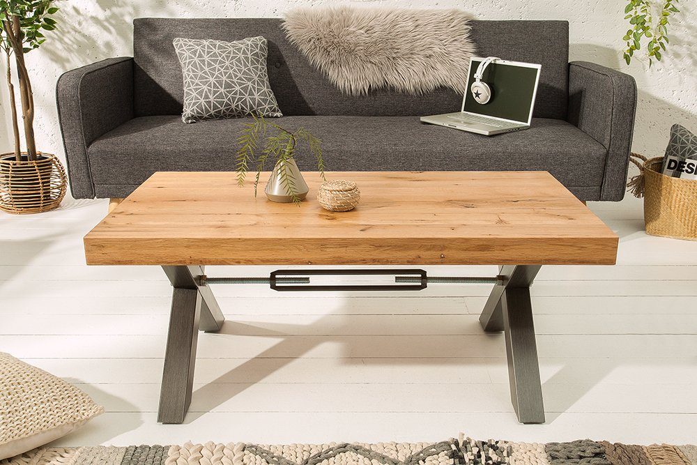 riess-ambiente Couchtisch THOR 110cm natur / anthrazit (Einzelartikel, 1-St), Wohnzimmer · Eiche-Massivholz · geölt · X-Gestell · Metall · Design