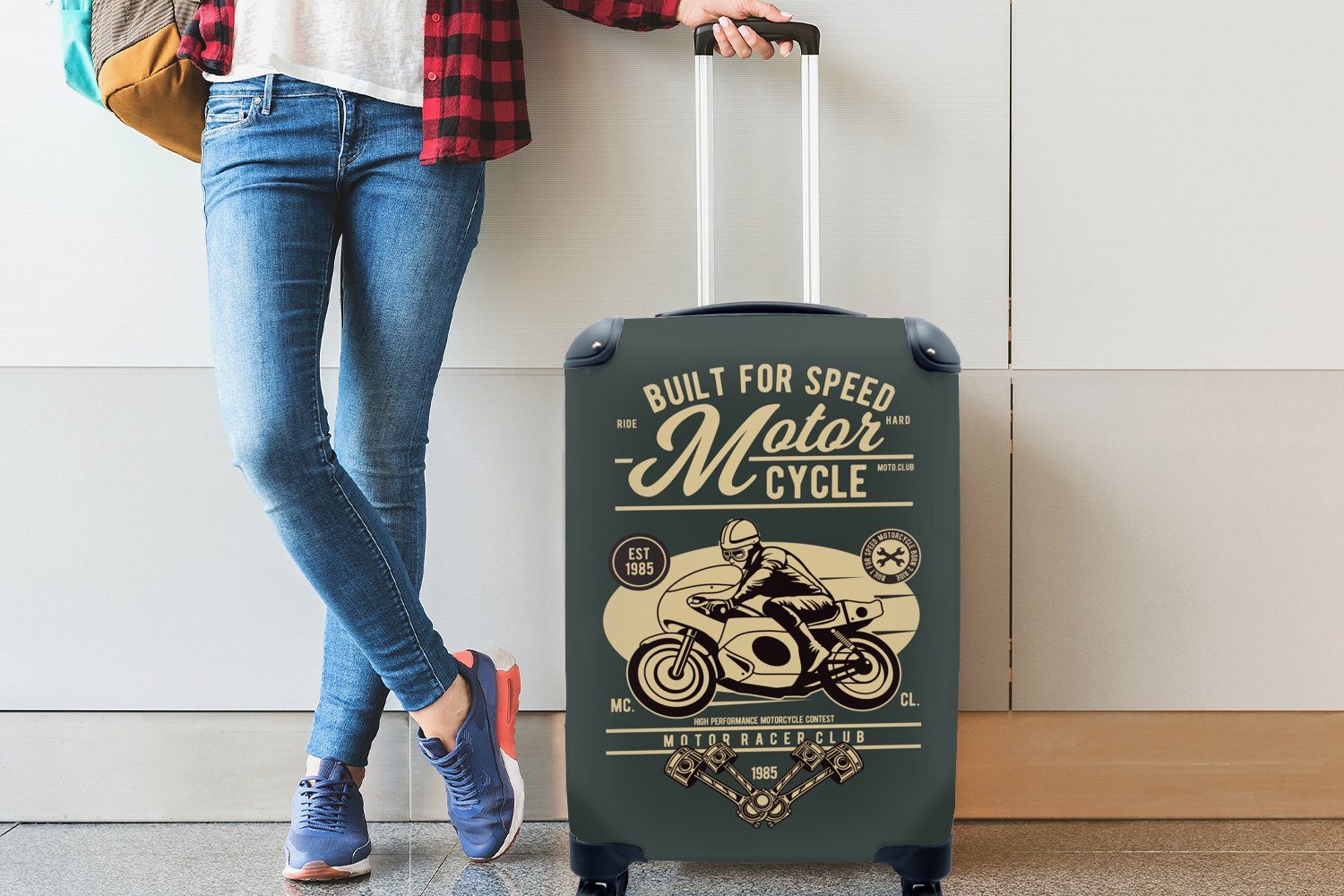 Reisetasche für 4 - Motorrad - Trolley, Vintage, Rollen, Rennen Handgepäckkoffer MuchoWow Ferien, Mancave - Reisekoffer mit rollen, Handgepäck