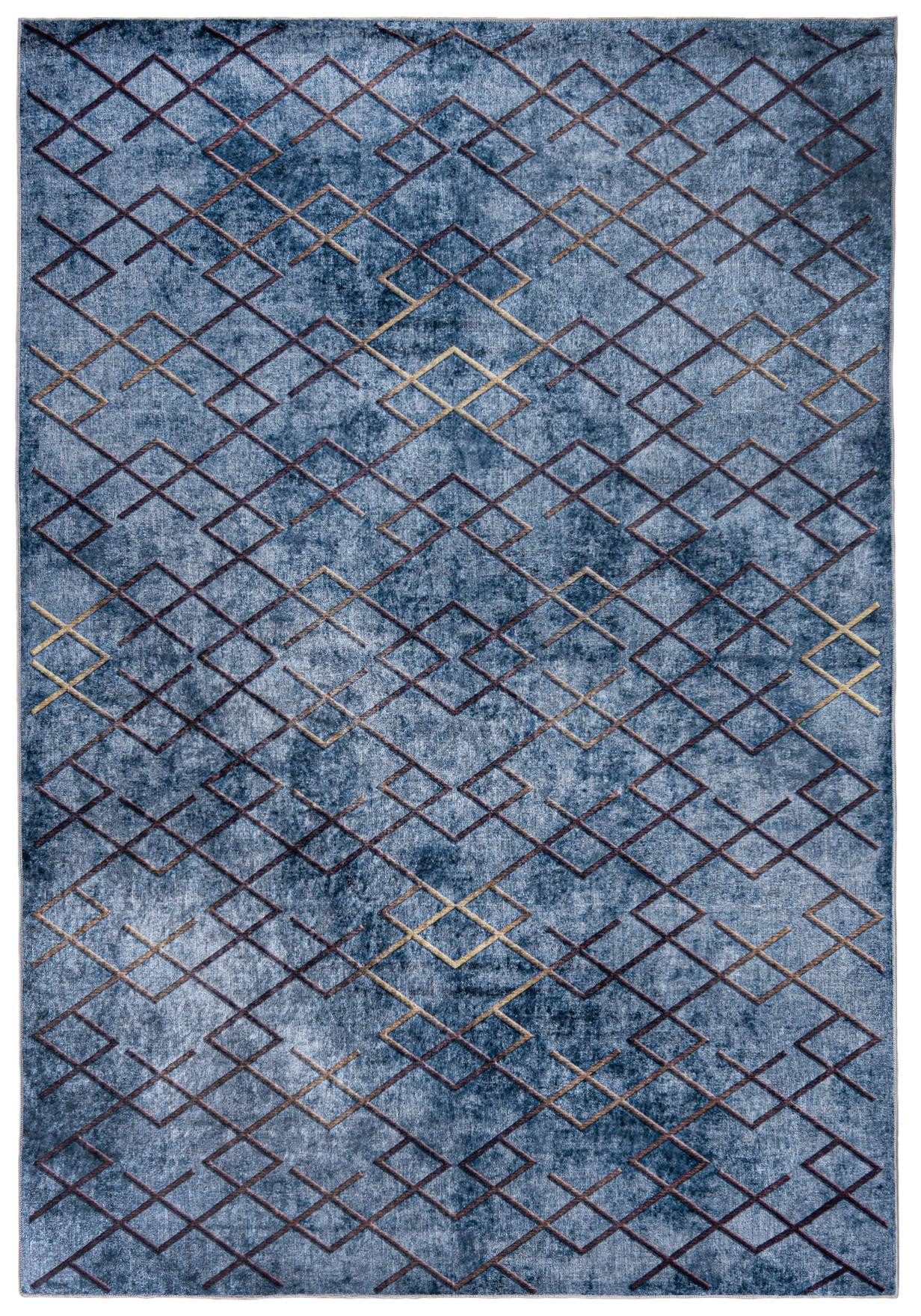 Mazovia Designteppich Modern Geometrisch Blau Wohnzimmer, Schlafzimmer, Esszimmer, Büro, Fußbodenheizung