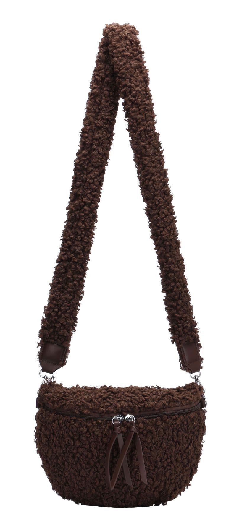 ITALYSHOP24 Bauchtasche Damen Tasche Teddyfell Plüsch Umhängetasche Kuscheltasche Bodybag Fell, Schultertasche Wintertasche Crossbody Lammfell-Optik Handytasche