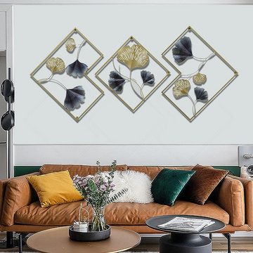 DOPWii Wanddekoobjekt Metall Wanddeko Wanddekoration für Wohnzimmer,3D Blätter,164x70cm (3 St)