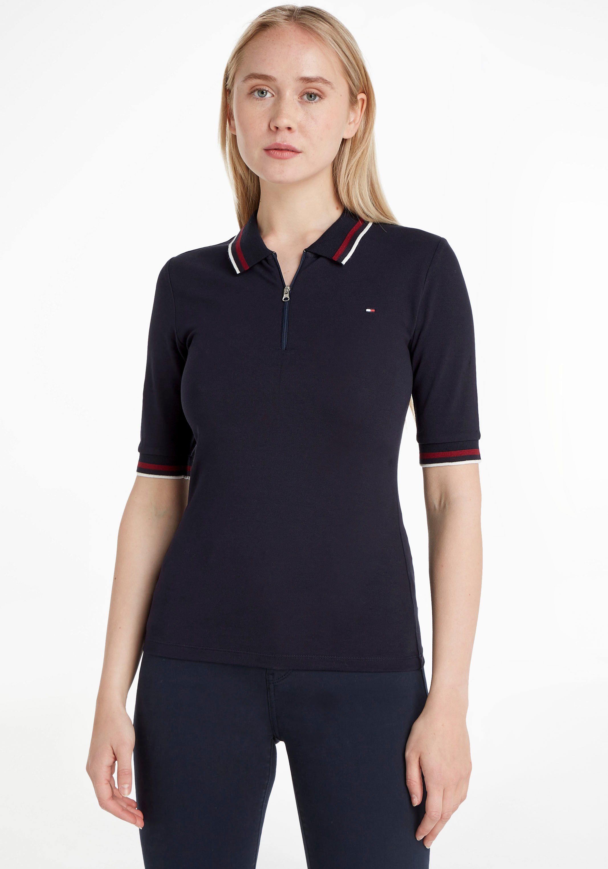 Tommy Hilfiger Poloshirt SLIM GLOBAL STP ZIP POLO 1/2 SLV mit Tommy