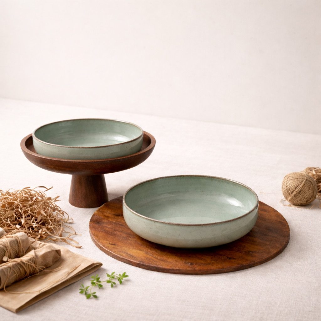 Kütahya Porselen Suppenteller Kütahya Porselen Schüssel Set 2-tlg. – Modern, Grün, 20 cm