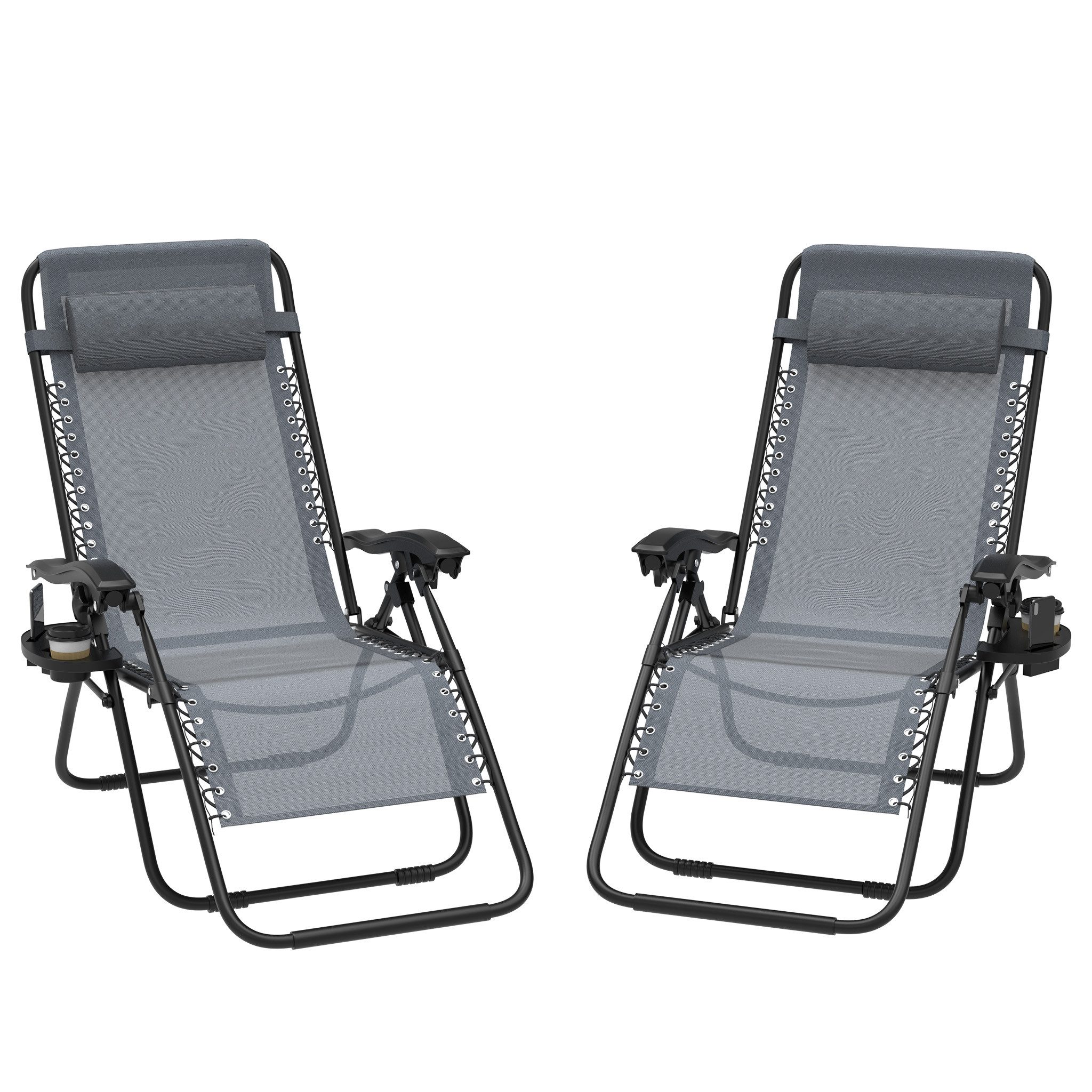 FIVMEN Gartenliege Liegestuhl Garten Sonnenliege Klappbar Leicht Klappliegestuhl, 2 St., Balkon Terrassen Liege Strandliege mit Kopfkissen Getränkehalter