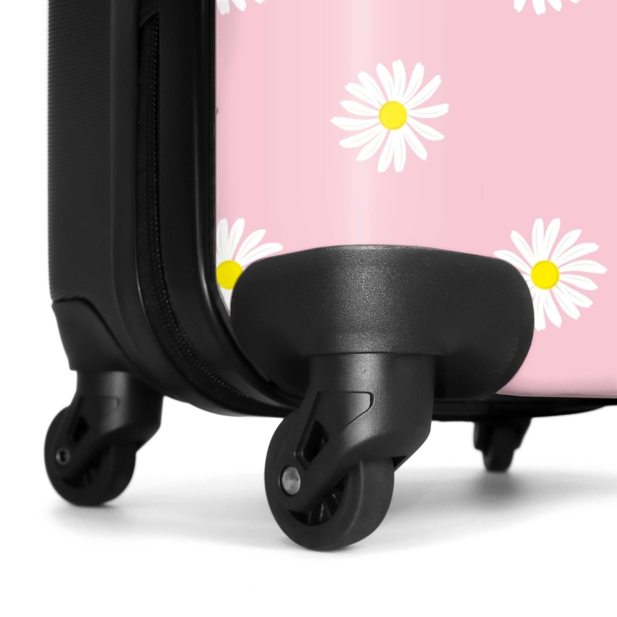 NoBoringSuitcases.com© Hartschalen-Trolley Pastellrosa mit Gänseblümchen 55x35x20cm, 4 Rollen, Handgepäck Koffer & Trolleys, Luggage, Reisekoffer Frauen