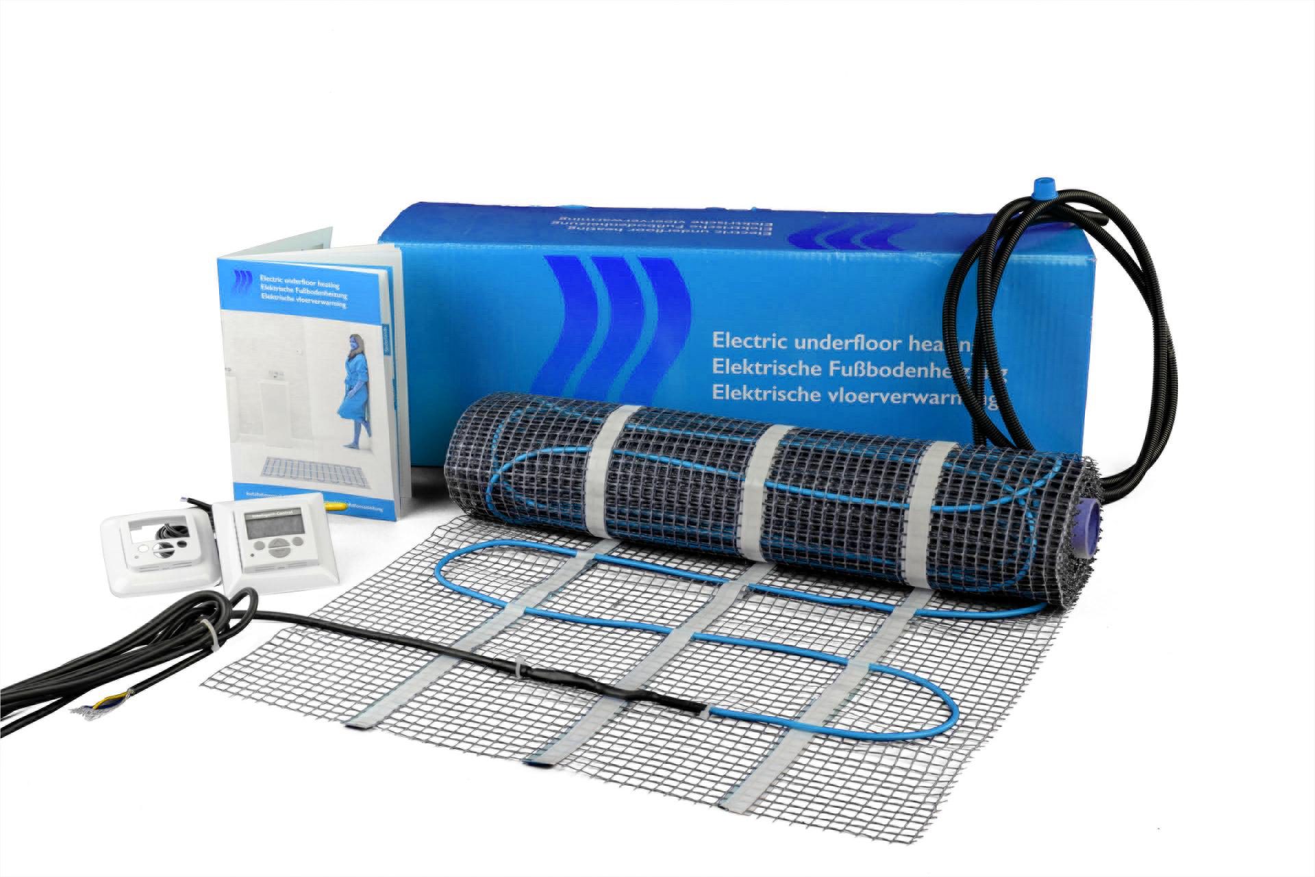 ratiodämm Fußbodenheizung-Matte ausrollbare Elektro Flächenheizung Komplettset 5m² Fußbodenheizung, Inklusive hochwertigem digitalem Thermostat, minimale Aufbauhöhe
