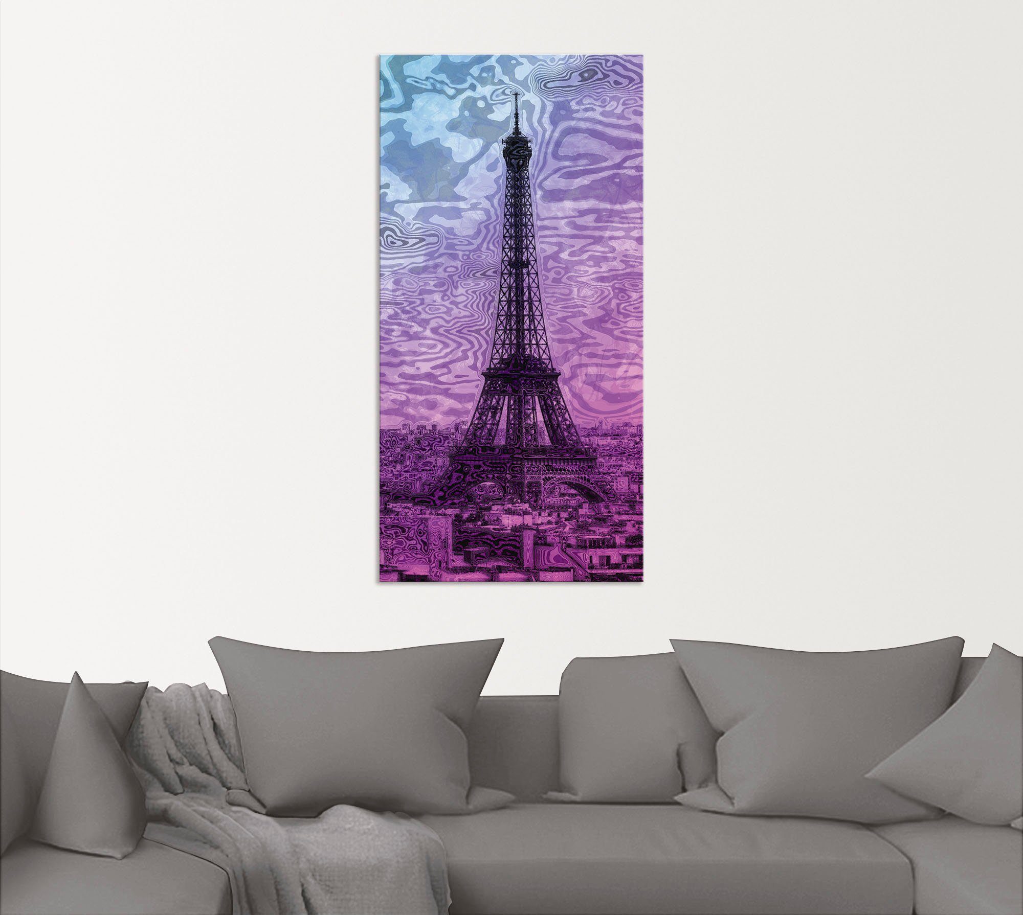 Artland St), Eiffelturm Lila/Blau, Paris (1 in Gebäude Wandbild als versch. Wandaufkleber Poster Leinwandbild, oder Alubild, Größen