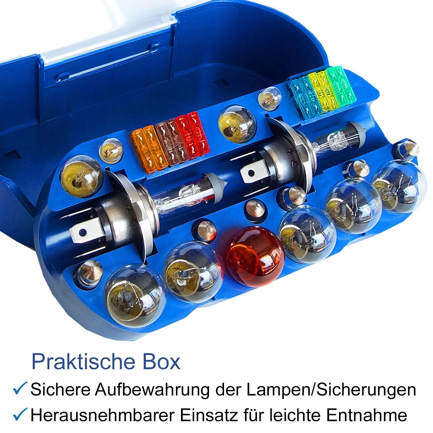 bemiX KFZ-Ersatzleuchte H4 Autolampen Set mit Sicherungen 30tlg PKW Ersatzlampenbox Auto Lampe, H4 PKW, P43t, Warmweiß, Autolampen 12 Volt – Bild 5 von 5