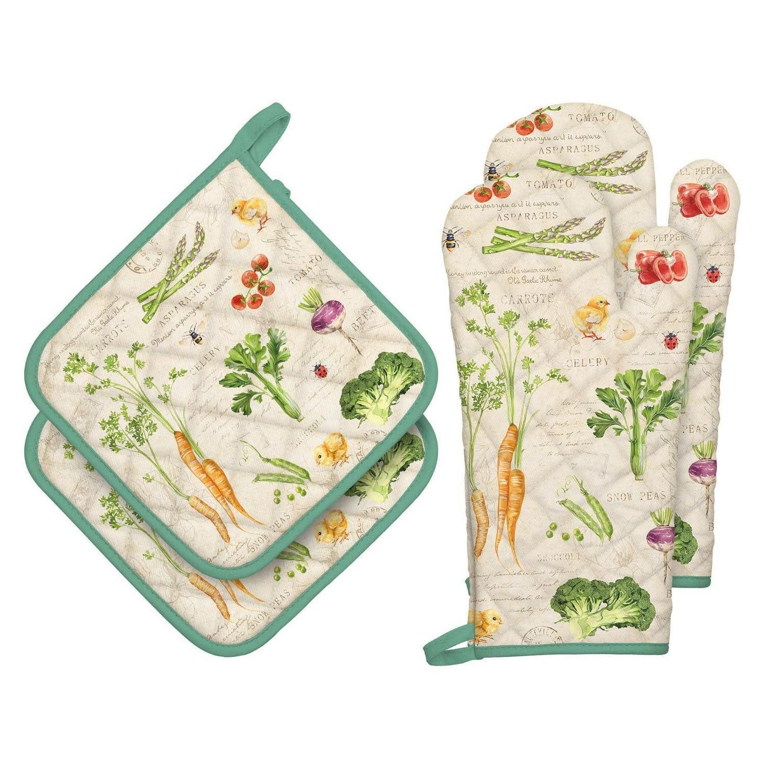 LuxusKollektion Topflappen Ofenhandschuh & Topflappen 4er Retro Blumen Baumwolle