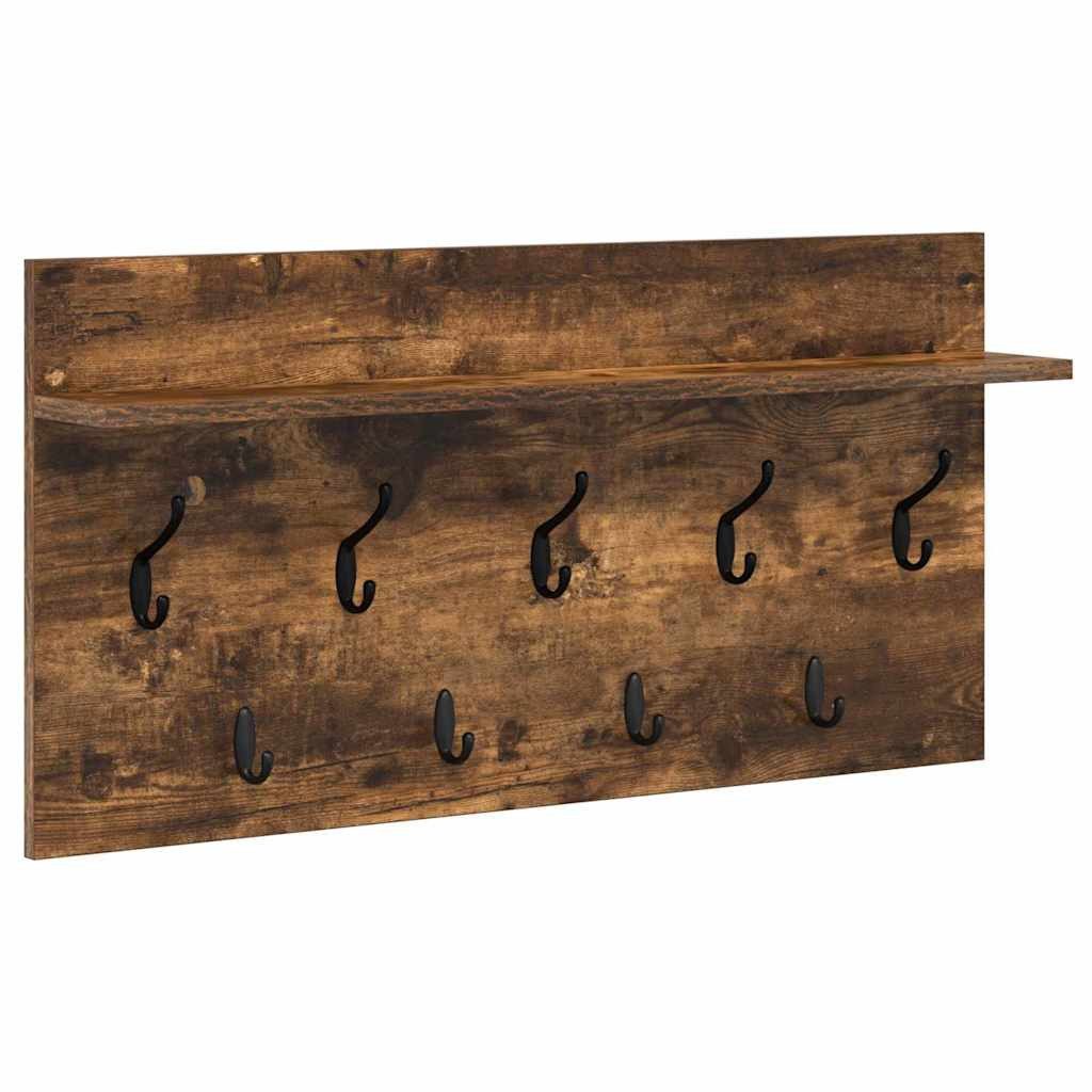 furnicato Garderobenständer Wandgarderobe mit Regal 80 x 40 x 12 cm Geräucherte Eiche, Garderobenständer mit Ablage regal und Haken für deinen Flurbereich