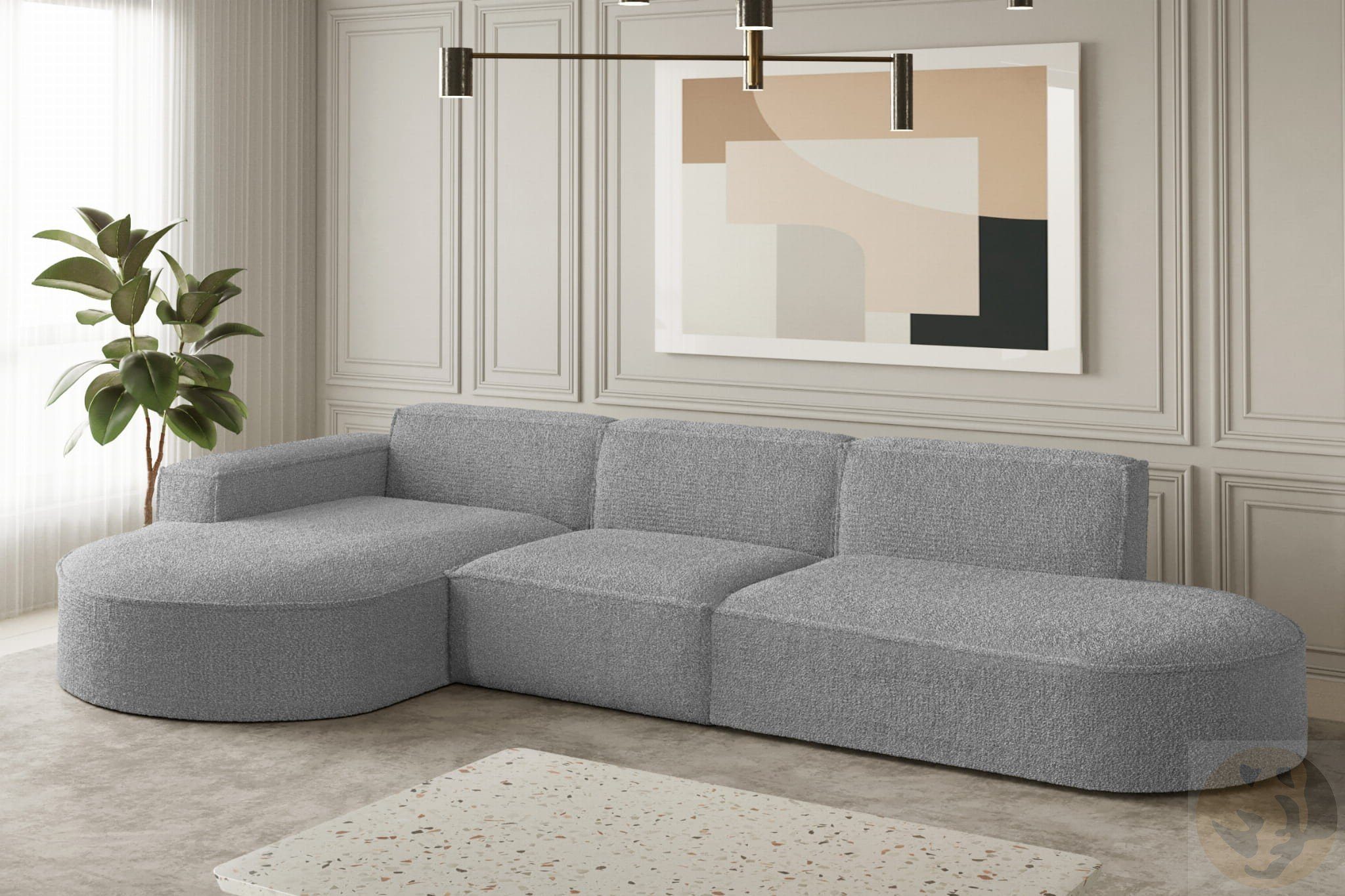 Friderik-EU Ecksofa PARMA L Couch Moderner Minimalismus 296x165cm, gepolsterte Rückseite
