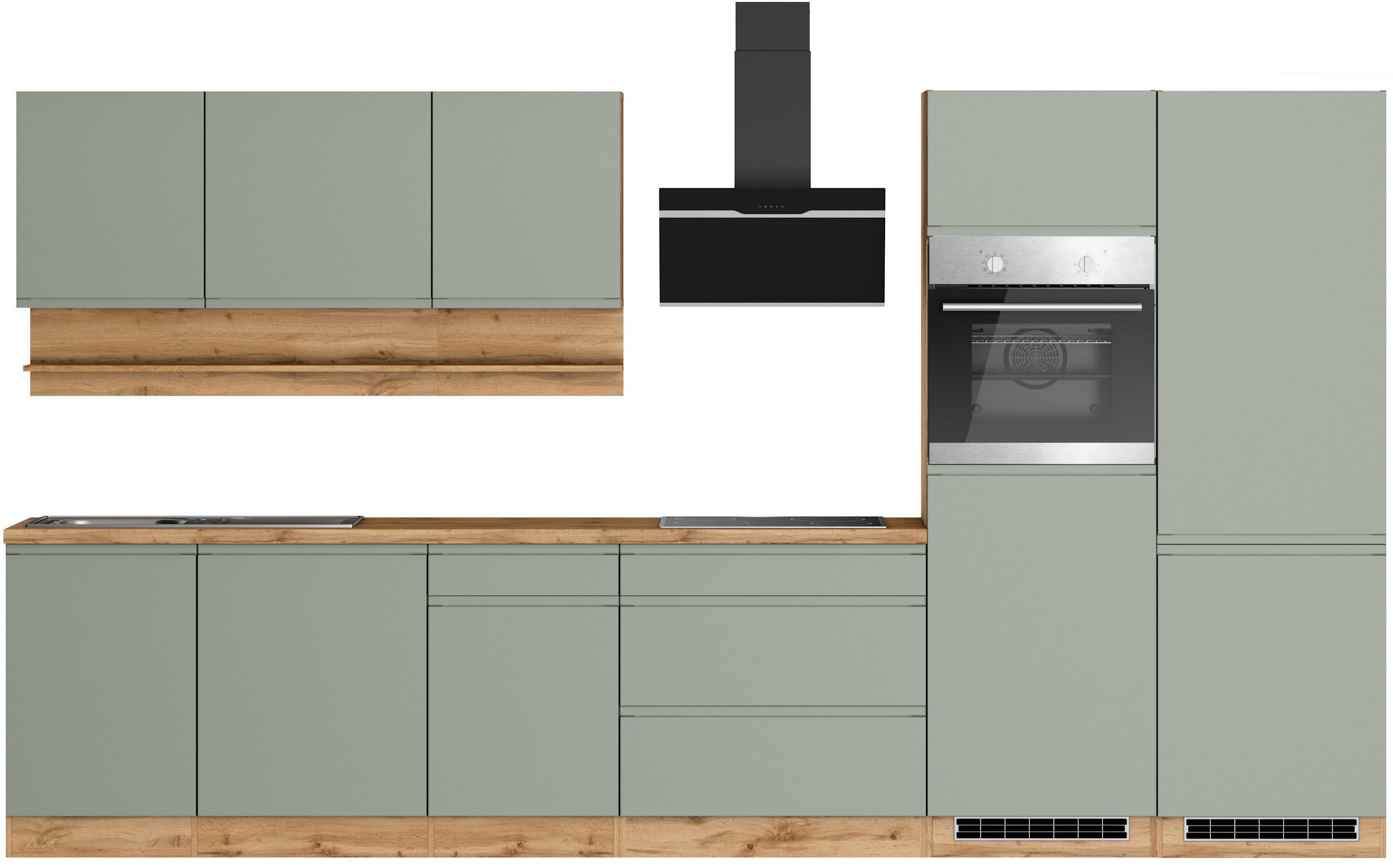KOCHSTATION Küchenzeile KS-Virginia,neu in verbesserter Ausführung, Breite 360 cm, Softclose, wahlweise mit E-Geräten und Induktion