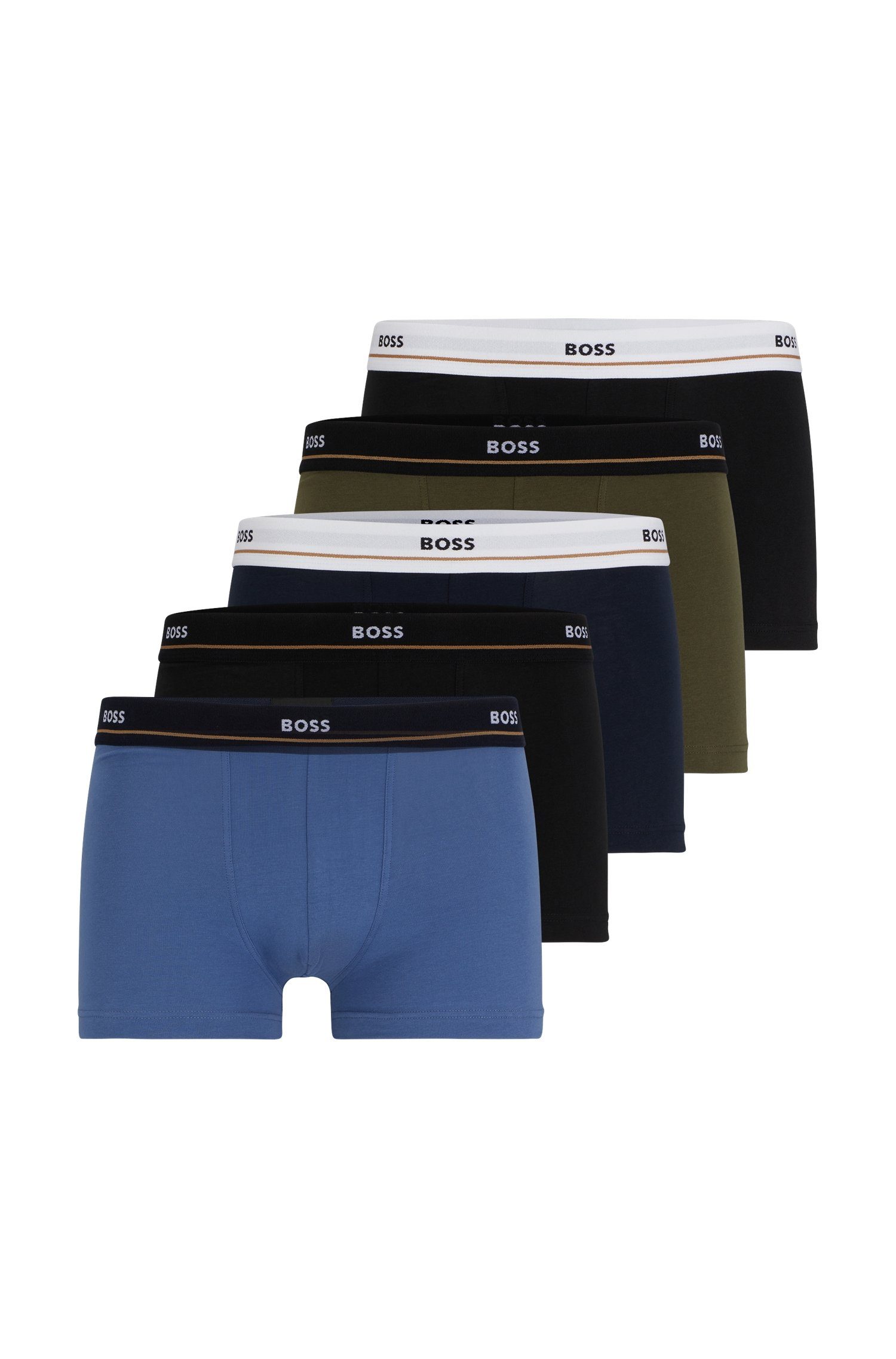 BOSS Trunk 5P Essential (Packung, 5er) mit Logoschriftzug am Bund 984 black / black / navy / blue / olive