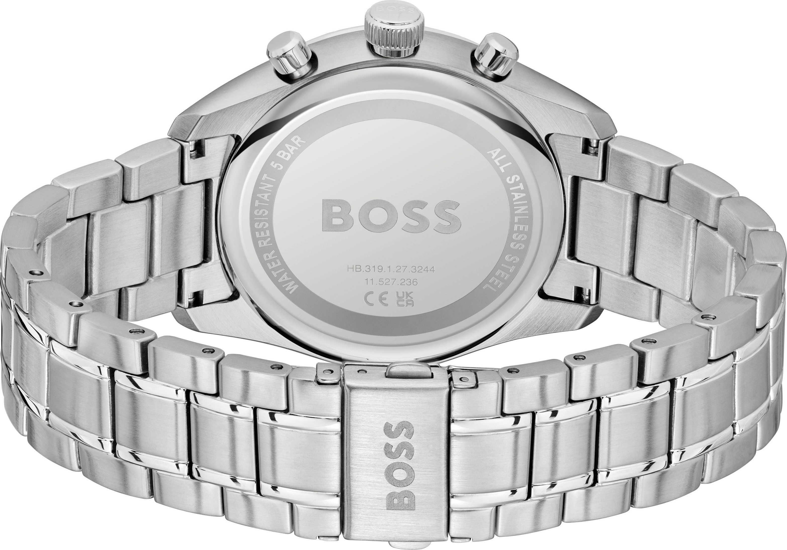 BOSS Quarzuhr GRAND PRIX 44 1514226, Quarzuhr, Armbanduhr, Herrenuhr, Edelstahlarmband, analog, Tag