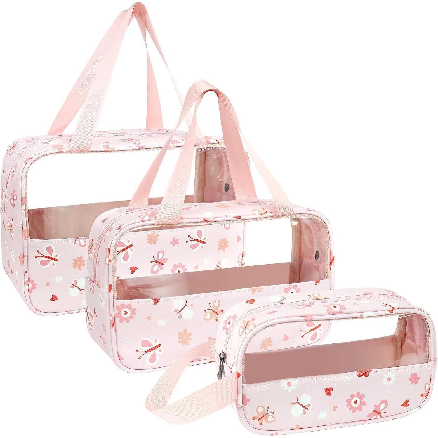 LuxusKollektion Kosmetiktasche Kosmetiktasche Transparent PVC 3 Stück Wasserdicht Damen Bedruckt-rosa