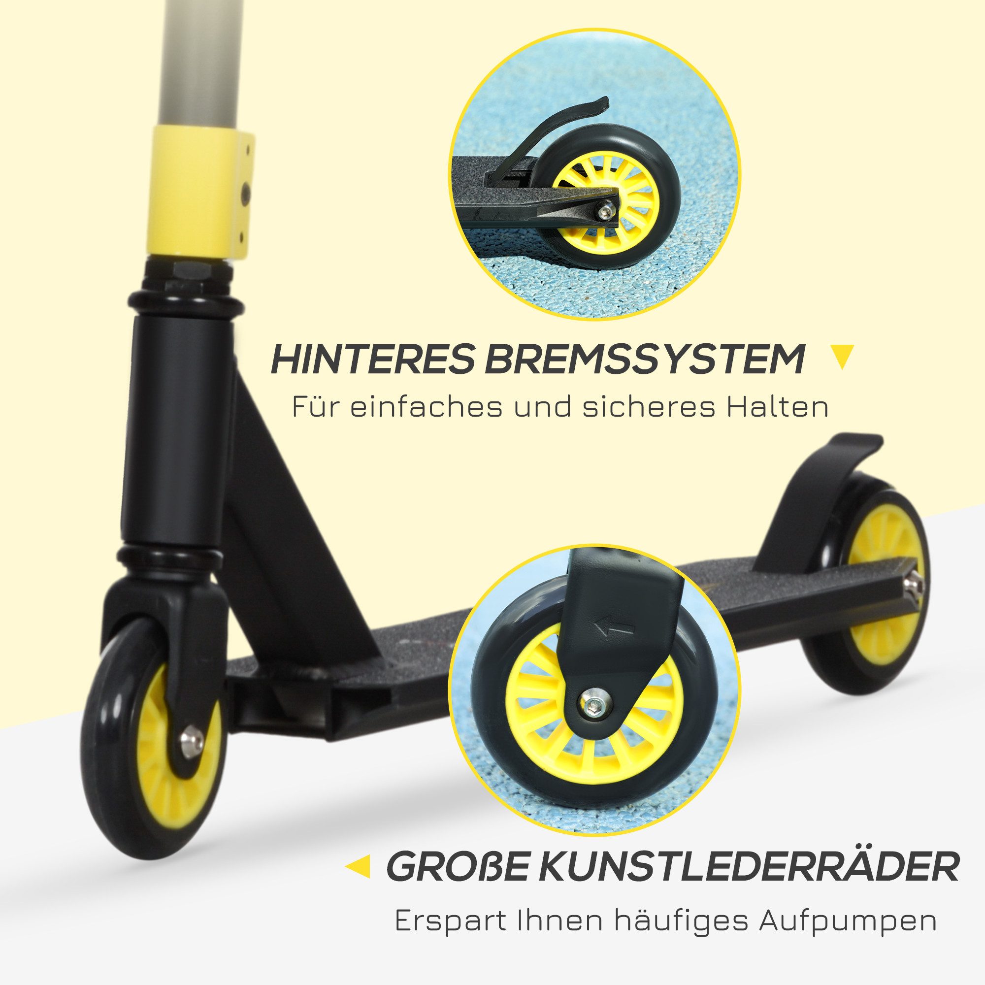 HOMCOM Stuntscooter mit ABEC 9 Kugellagern, 100 mm Kunstleder Räder, 0 km/h, (Roller, 1 tlg., Stuntroller), Alu, Gold 68 x 47,2 x 86 cm
