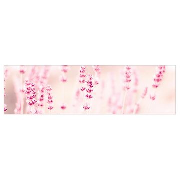 Bilderdepot24 Küchenrückwand rosa dekor Gräser Blumen Romantik Landhaus Zartrosaner Lavendel, (1-tlg., Nischenrückwand - für Fliesenspiegel ohne Bohren - matt), Spritzschutz Rückwand Küche Herd - Folie selbstklebend versch. Größen