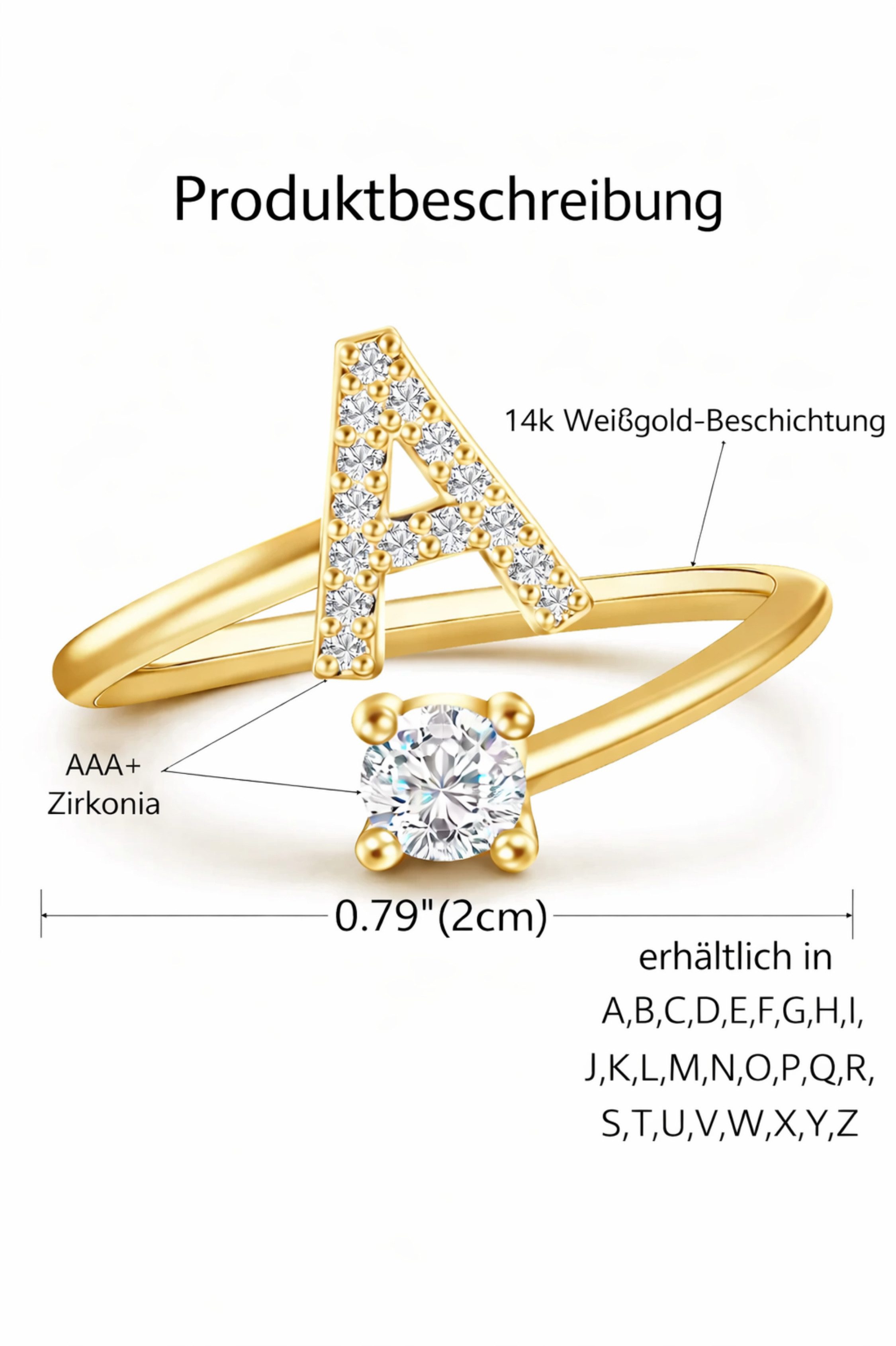 S&T Design Fingerring Buchstaben Ring Damen 14K Gold Vergoldet Silber Verstellbar Wasserfest (Goldring Geschenke für Frauen Freundin Mädchen Schmuck, 1-tlg., Bu – Bild 5 von 5
