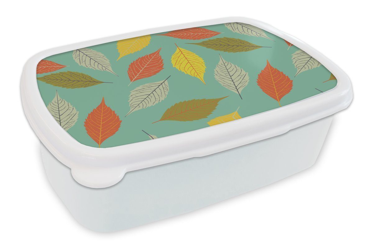 MuchoWow Lunchbox Blätter - Herbst - Vintage - Pastell - Muster, Kunststoff, (2-tlg), Brotbox für Kinder und Erwachsene, Brotdose, für Jungs und Mädchen weiß