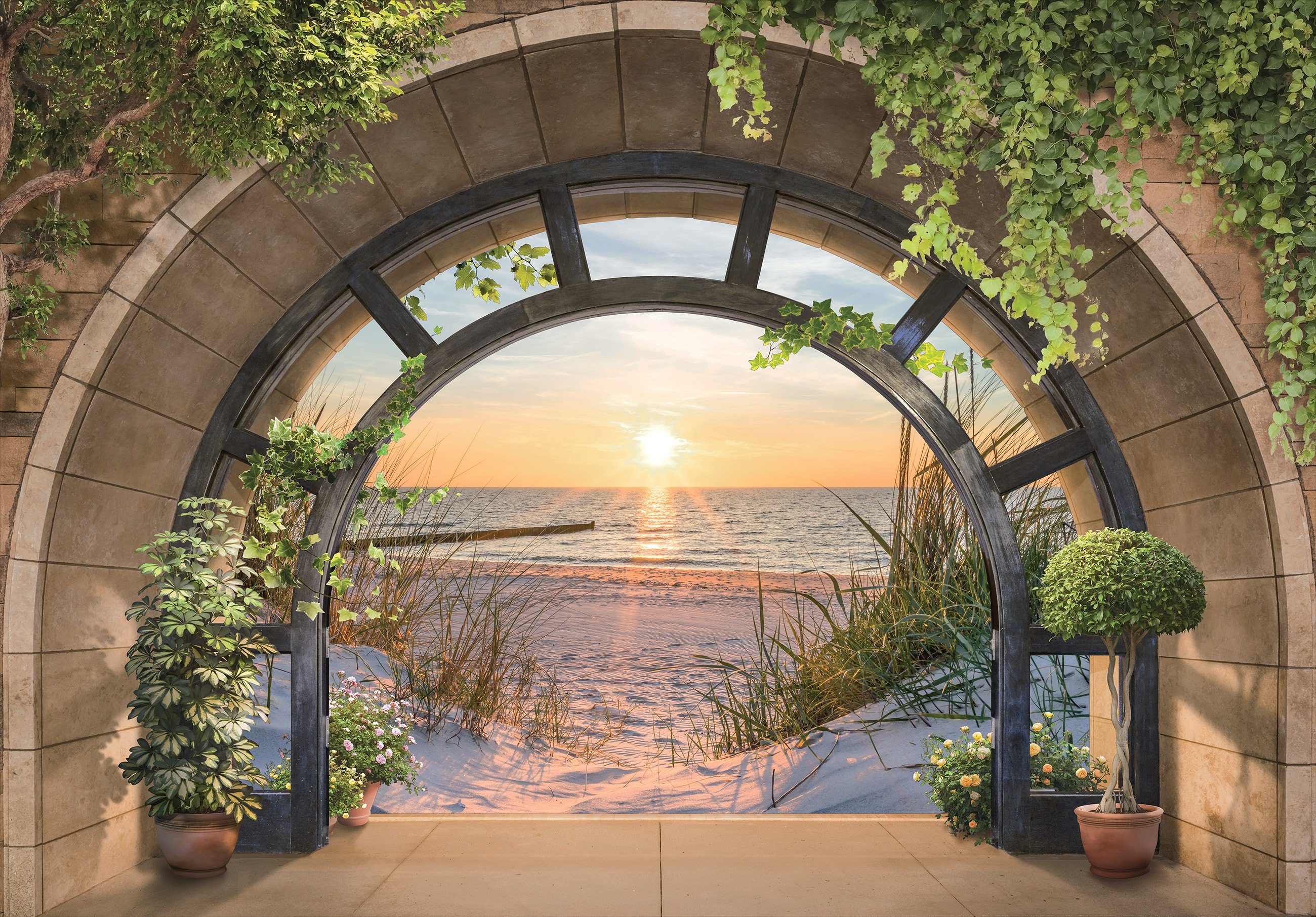 Wallarena Fototapete 3D EFFEKT Fenster Strand günstig online kaufen
