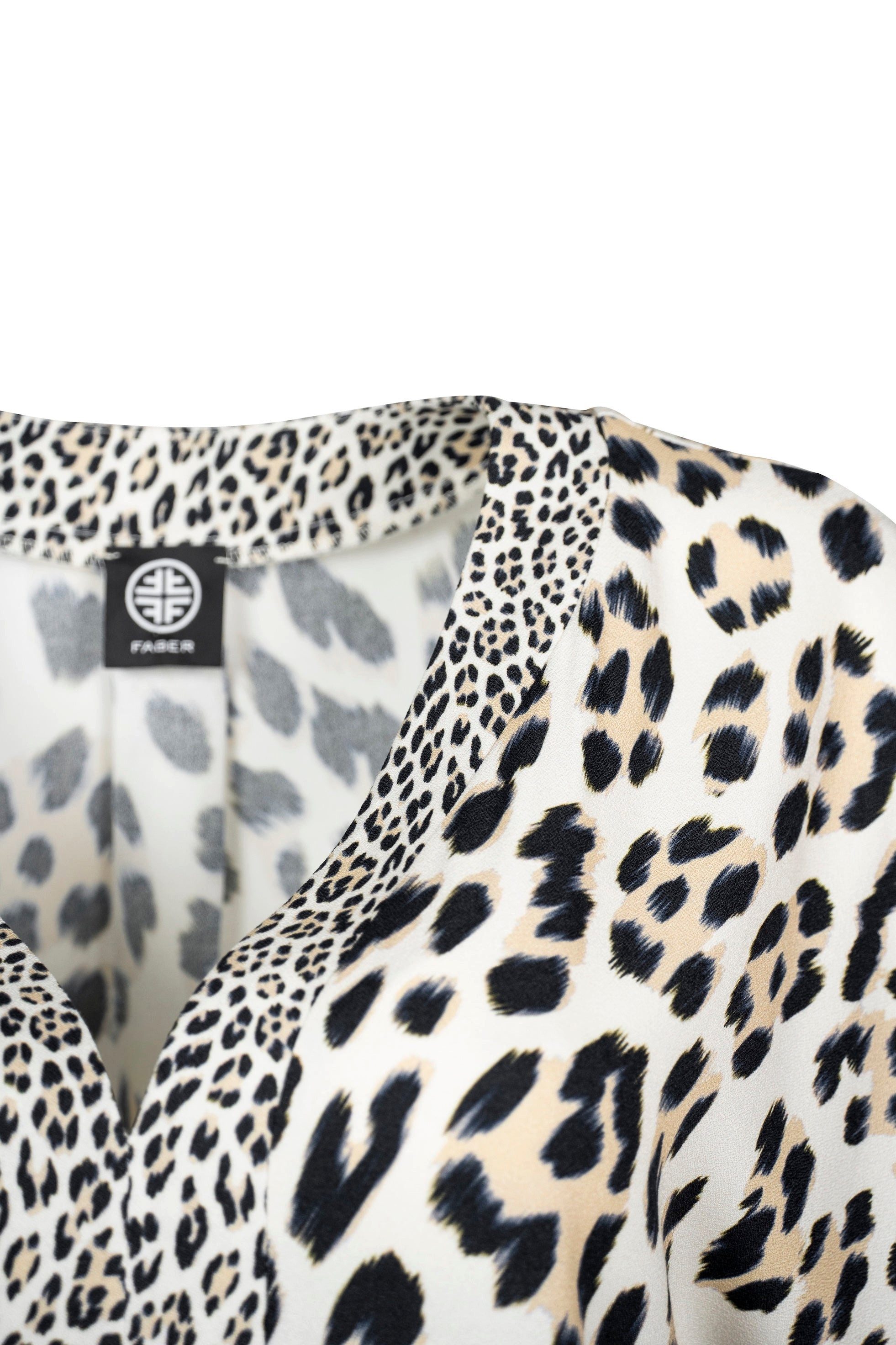 Faber Kurzarmbluse Bluse mit V-Ausschnitt und Leo-Print
