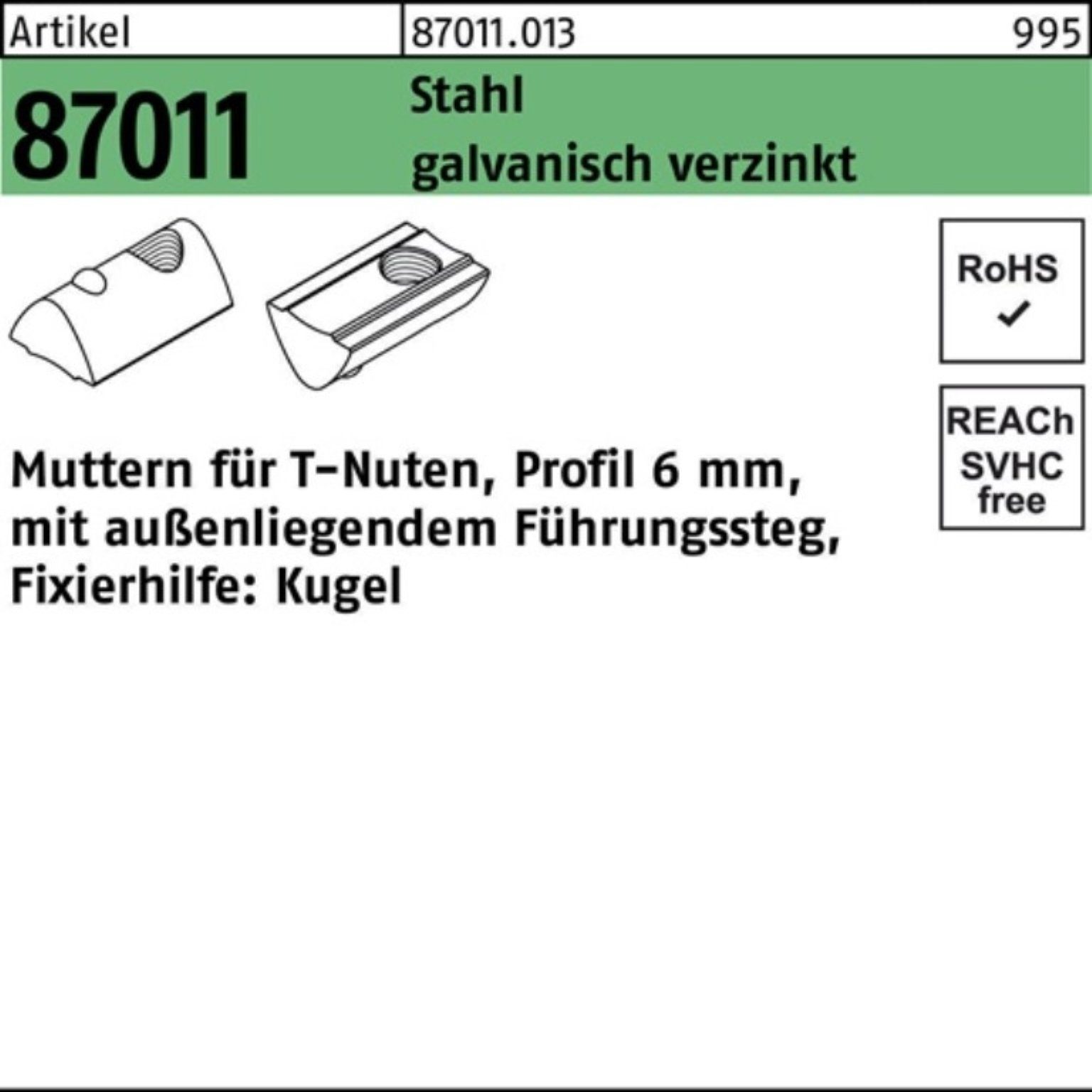 Muttern 1000er Pack 870110130050000 T-Nutenmutter R 87011 m.Führungssteg auß