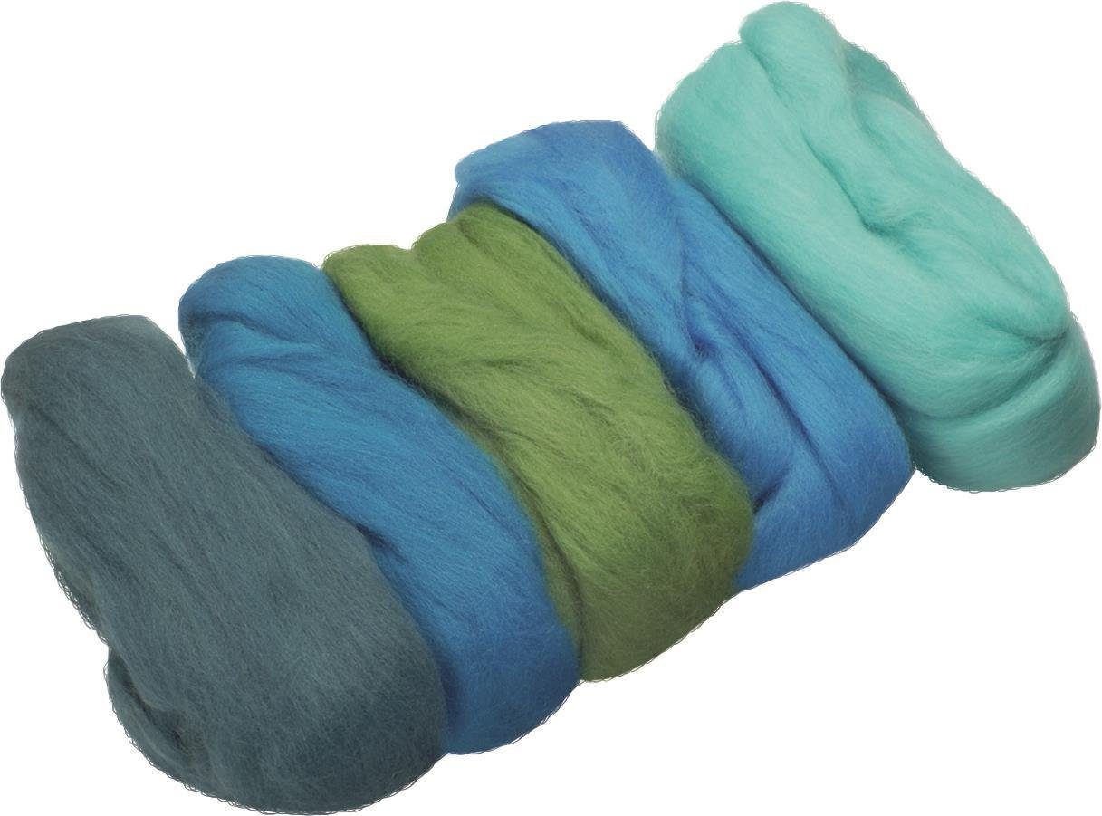 Bastelnaturmaterial 212506305 Merino-Wolle Mix türkis, azur, grün, mittelblau, petrol