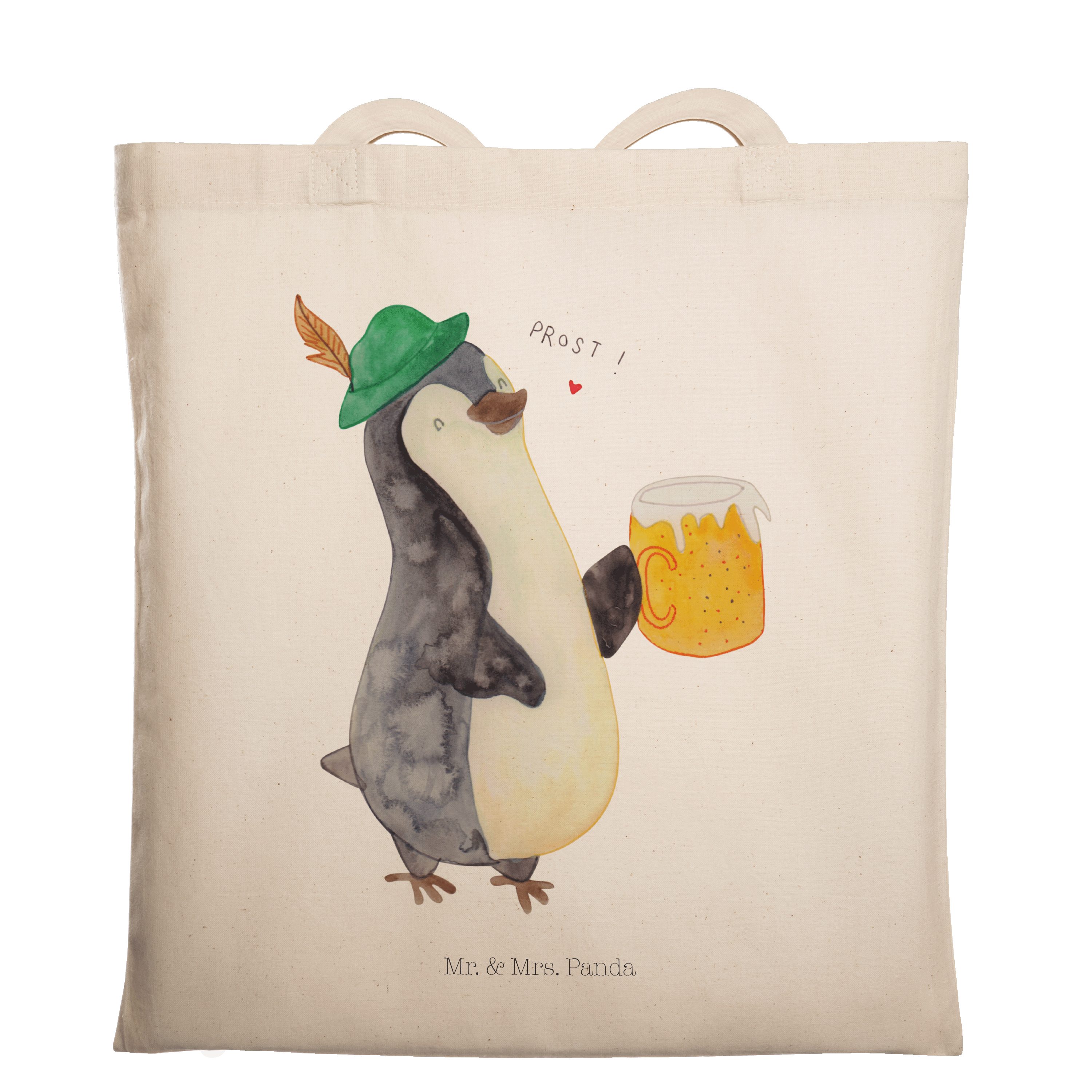 Mr. & Mrs. Panda Tragetasche Pinguin Bier - Transparent - Geschenk, Jutebeutel, beschwippst, Feier (1-tlg)