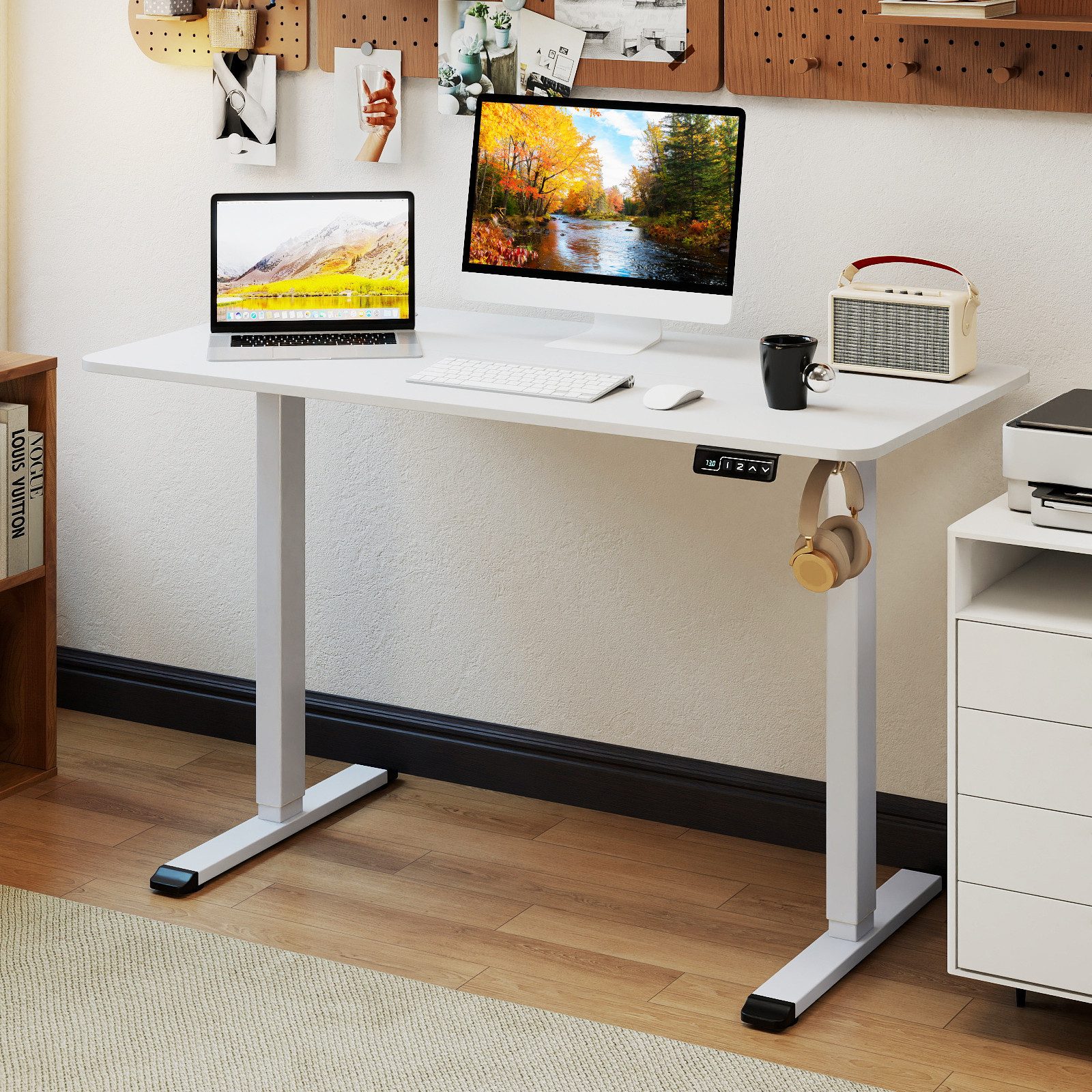 COSTWAY Schreibtisch, höhenverstellbar elektrisch, mit Memory-Funktion 120x60cm