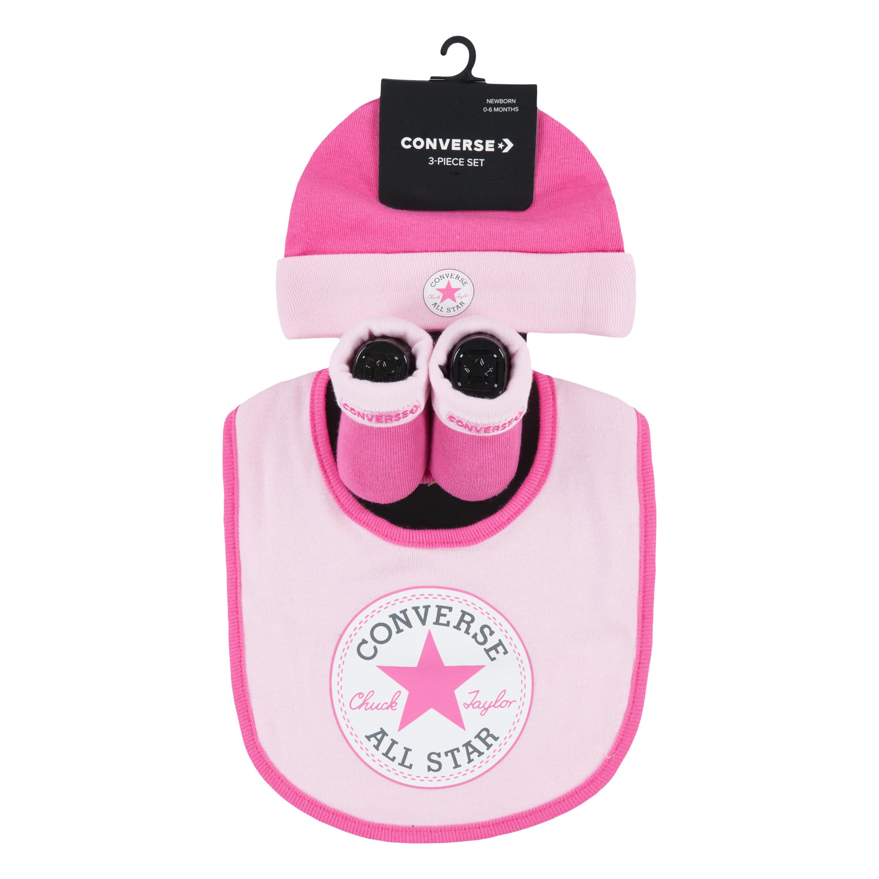 Converse Neugeborenen-Geschenkset CHUCK INFANT HAT BIB BOOTIE SET 3PC (Set, 3-tlg) dreiteiliges Neugeborenen-Geschenkset für Babys, elastisches Material