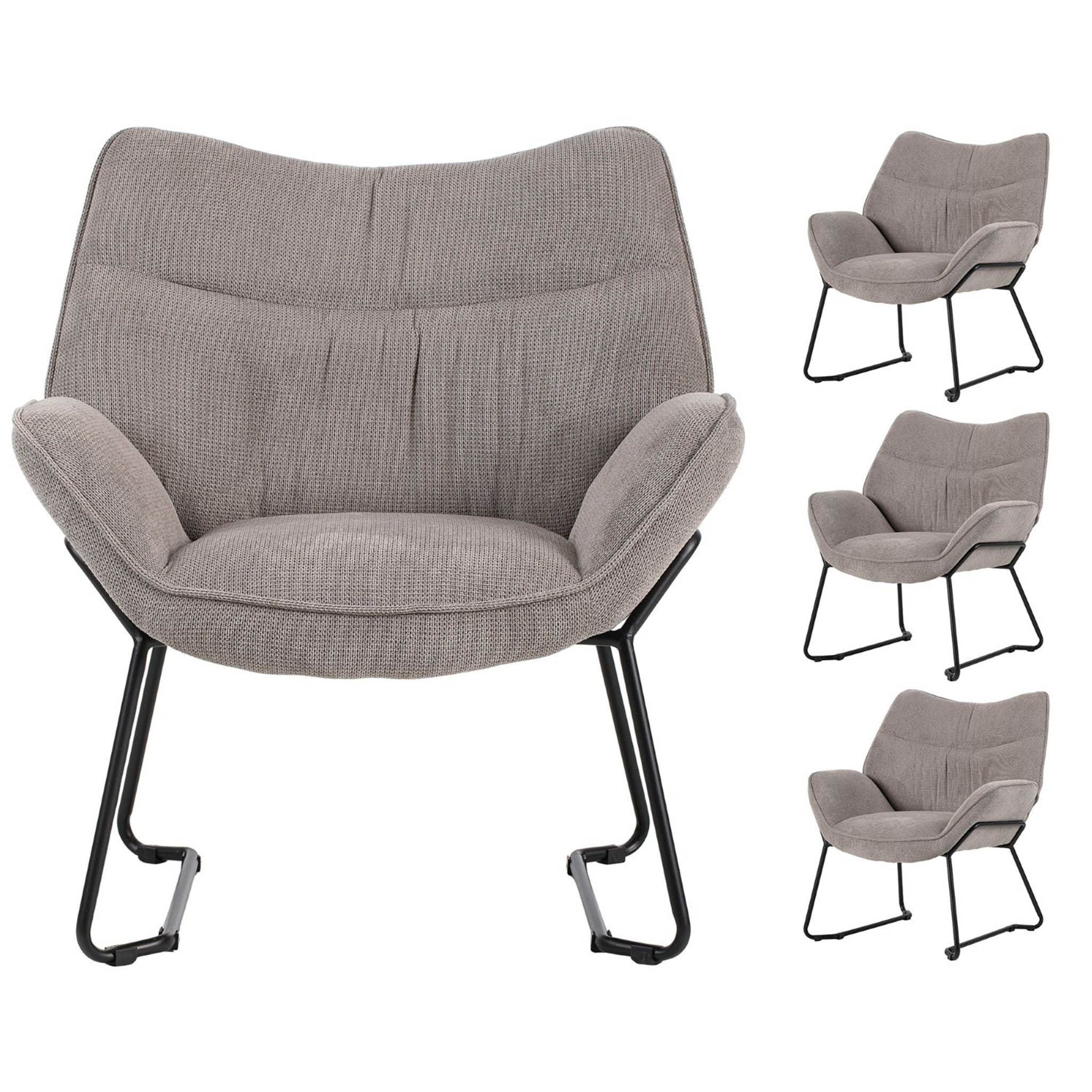 bene living Loungesessel Aliano - hellgrau (4-St., 4er Set), schwarzes Metall-Gestell - bequeme Arm- und Rückenlehne
