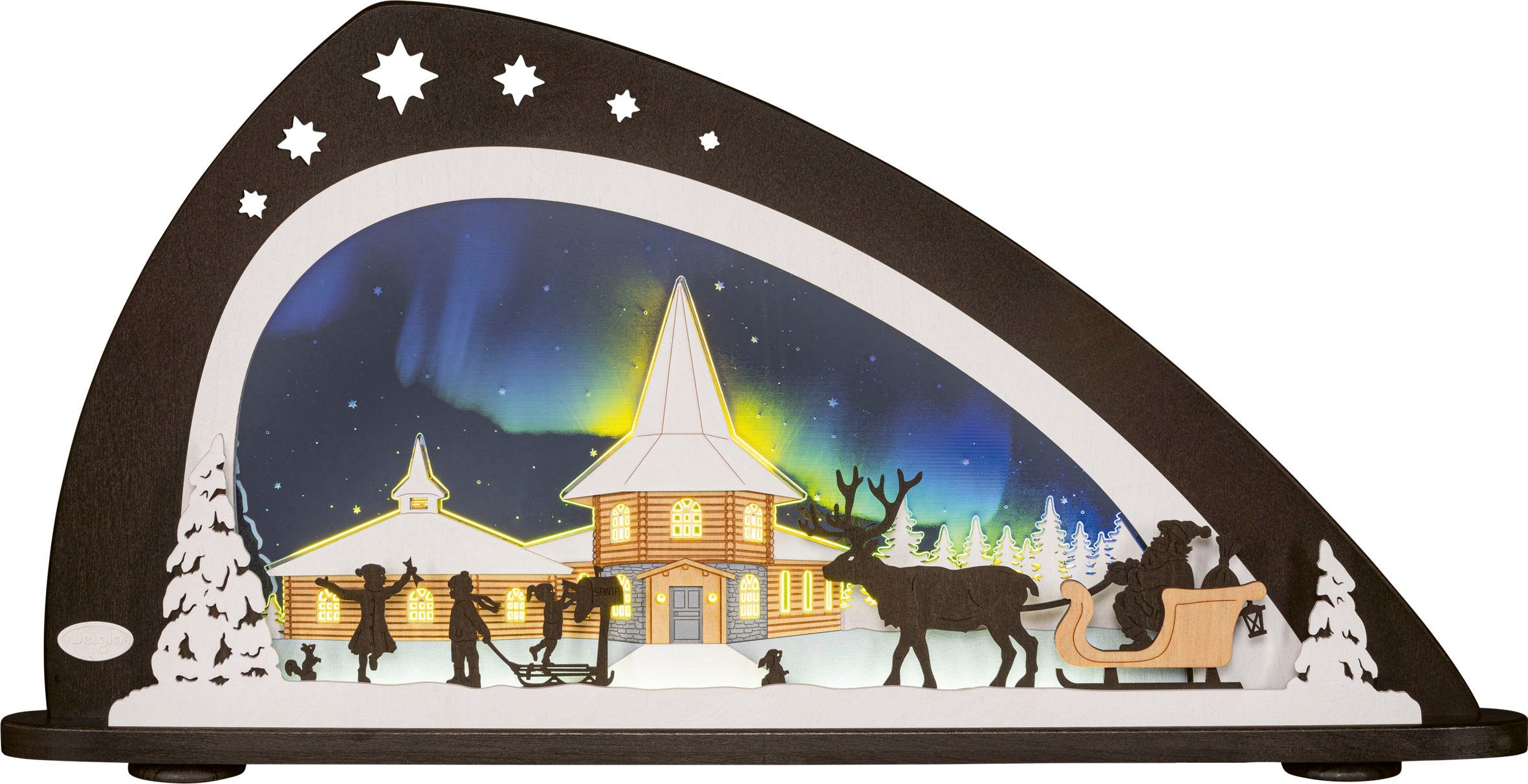 Weihnachten 33,8 cm aus Schwibbogen LED unterm Weihnachtsdeko Holz fürs aus Erzgebirge, Höhe (1-tlg), Polarlicht, Weigla Deko ca. dem Fenster,