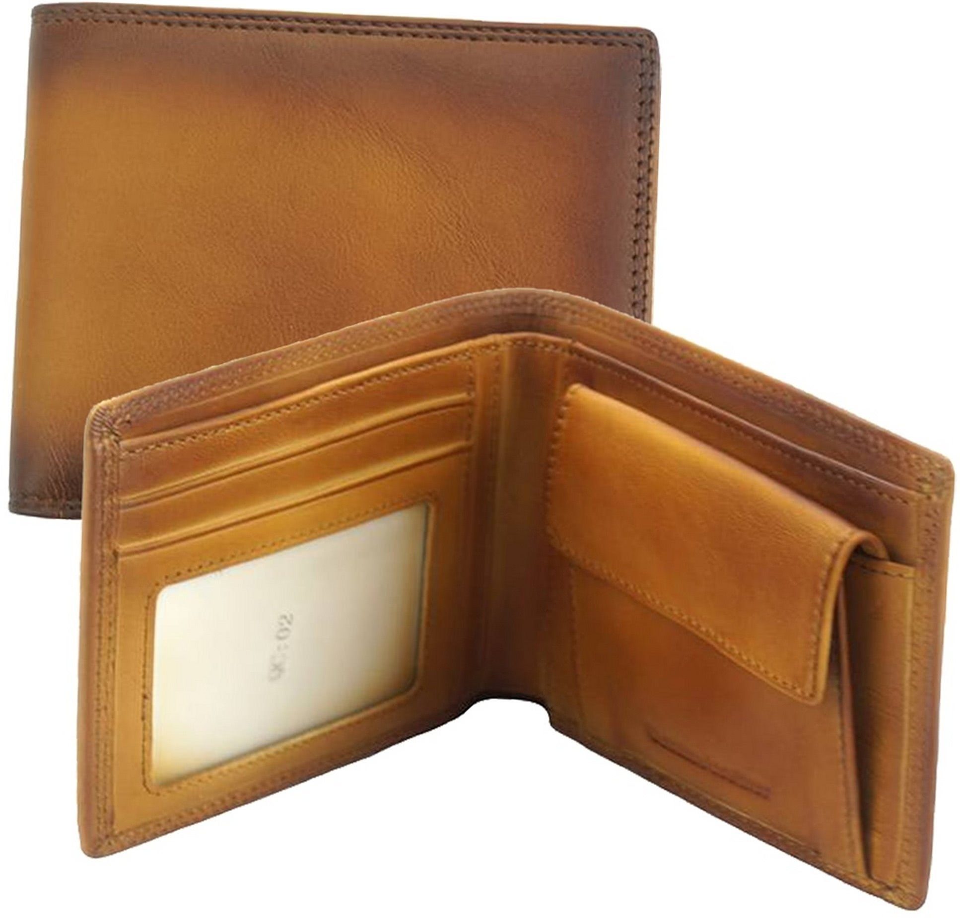FLORENCE Geldbörse Florence Vintage Echtleder Geldbörse (Portemonnaie, Portemonnaie), Portemonnaie aus Echtleder braun, cognac, Größe ca. 12cm, Made-In Ital