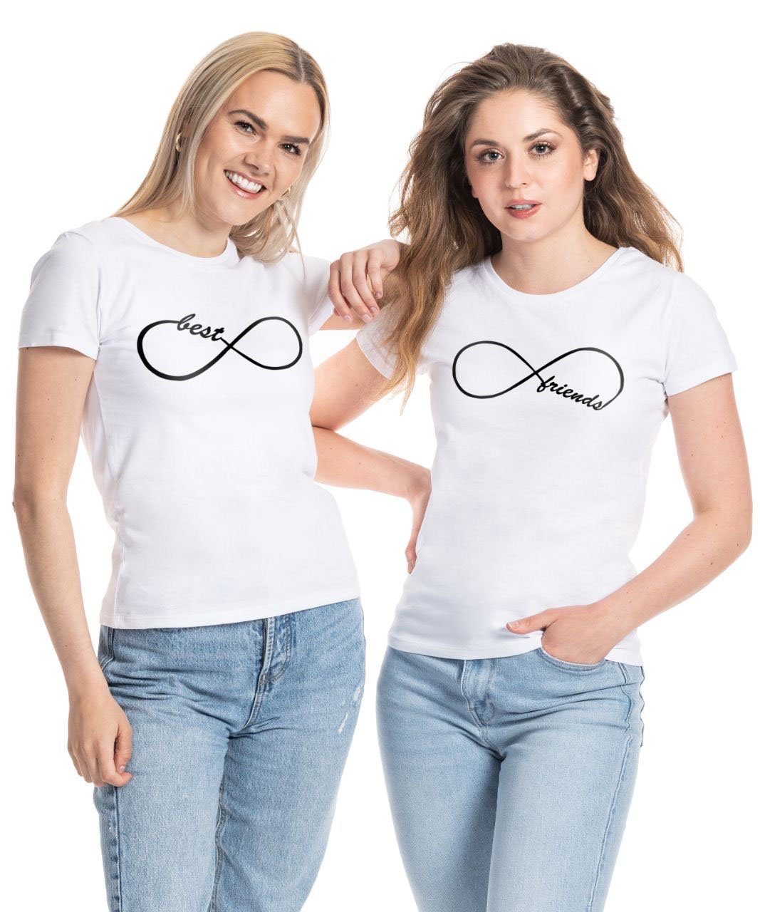 Youth Designz T-Shirt Best Friends Forever BFF Damen T-Shirt Set mit trendigem Frontprint Best / Weiß