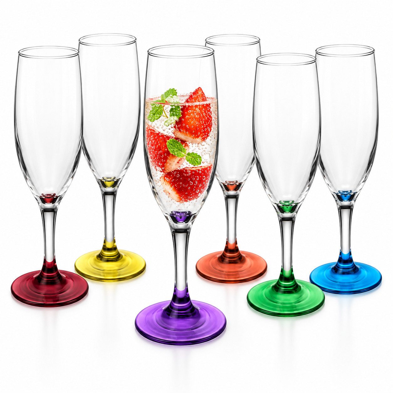 Sendez Sektglas 6 Sektgläser mit farbigem Fuß 200ml Sektkelche Proseccoglas