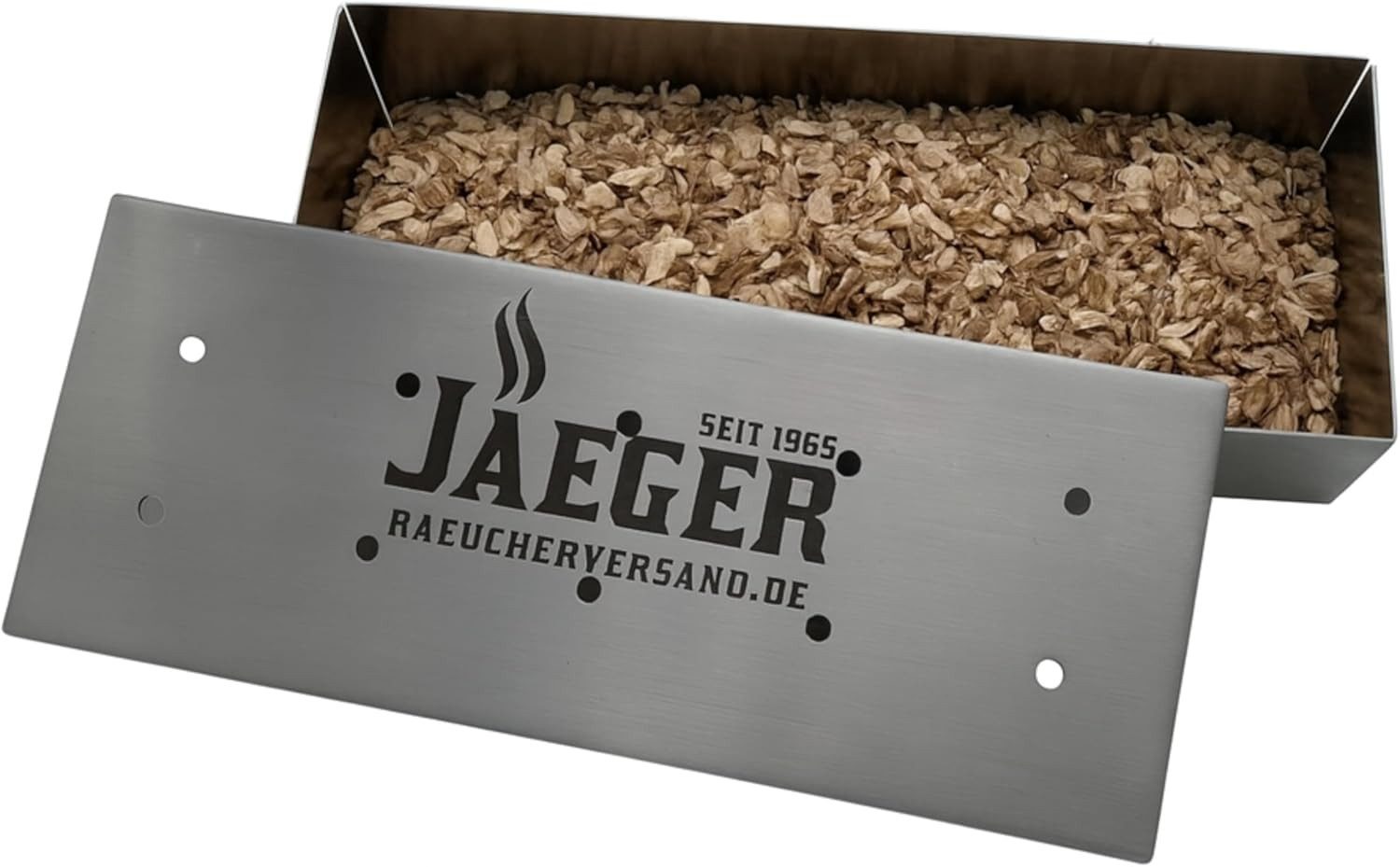 Jaeger Räuchereiprodukte Räucherbox Edelstahl Räucherbox Set inkl. Buchenholz-Chips, für Gas- & Holzkohle